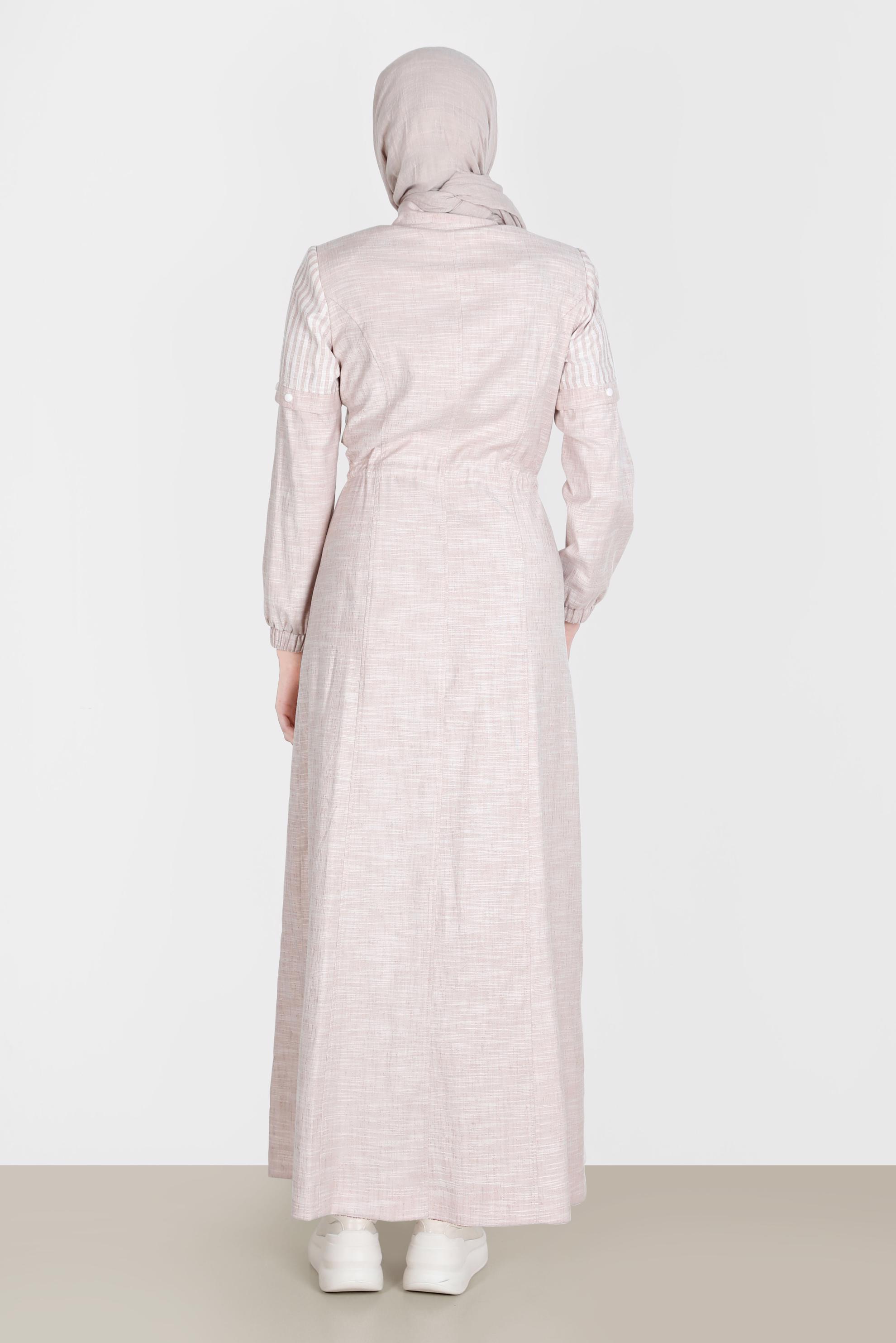 Tesettür giyim KAHVE BELİ BÜZGÜLÜ FERMUARLI PARDESÜ 10587 