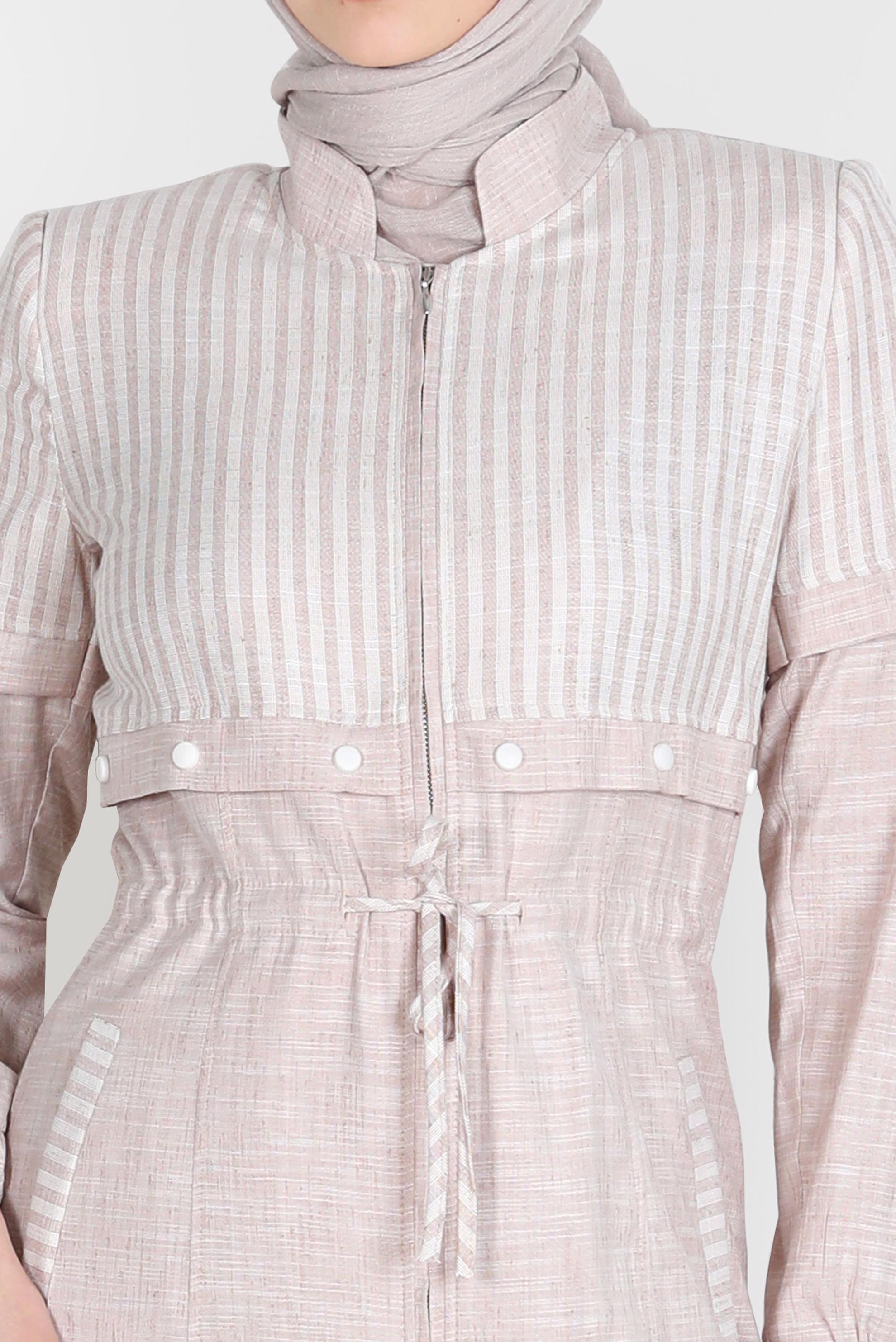 Tesettür giyim KAHVE BELİ BÜZGÜLÜ FERMUARLI PARDESÜ 10587 