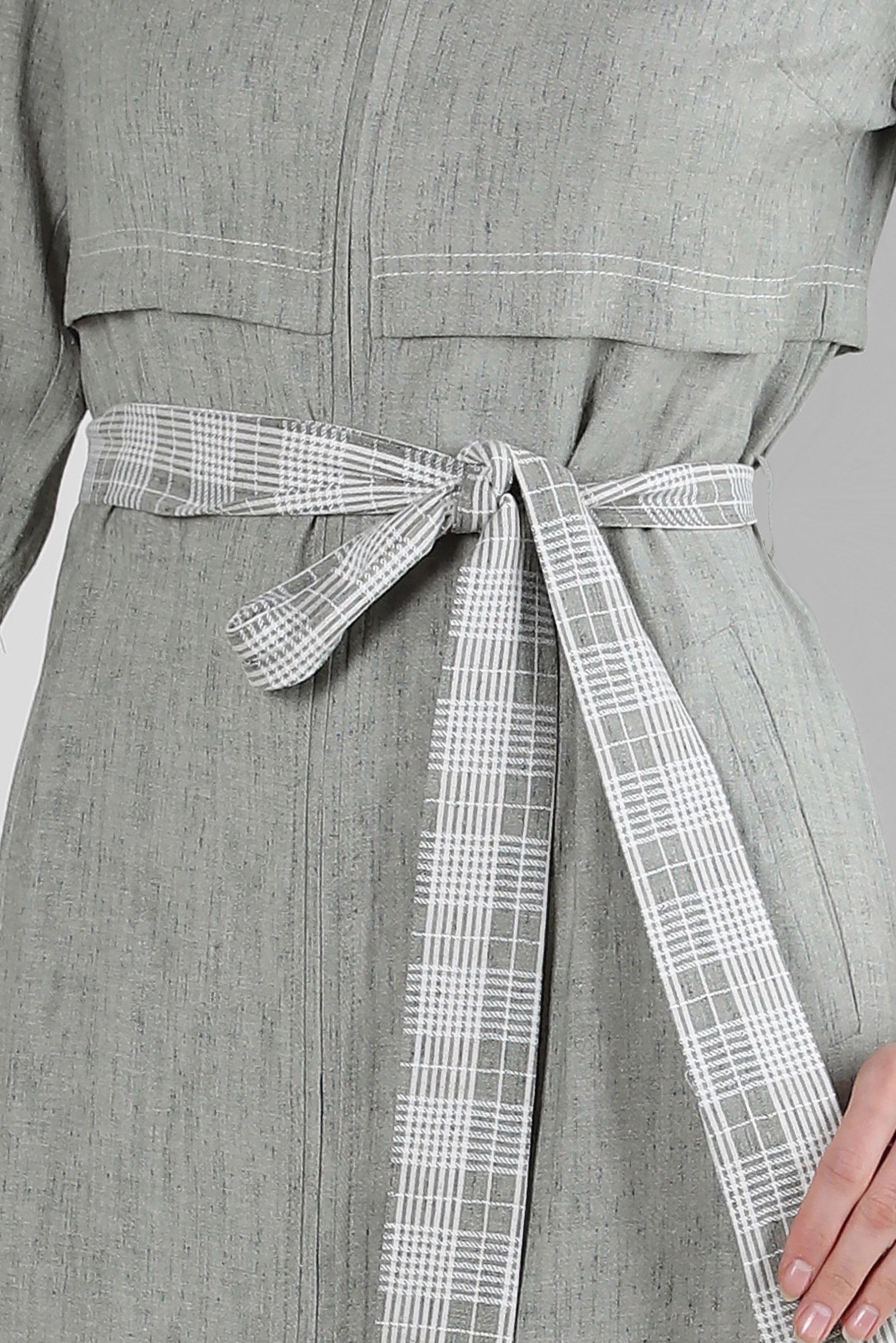 Tesettür giyim HAKİ YANLARI ÇITÇITLI KUŞAKLI PARDESÜ 10588 