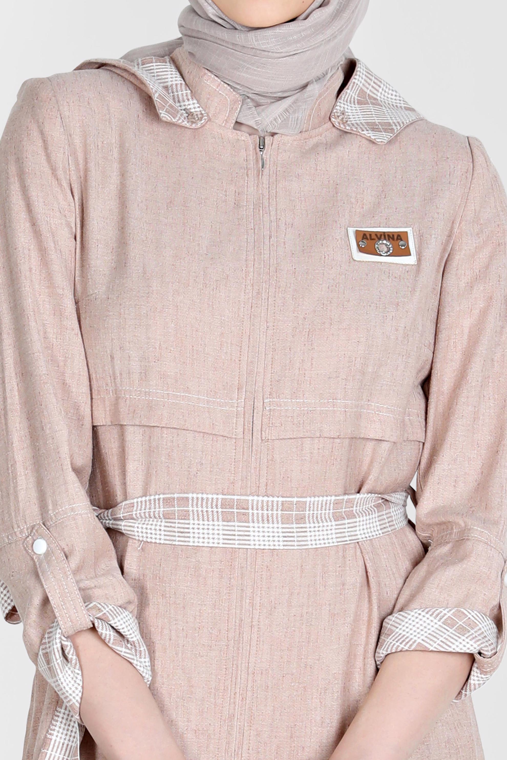 Tesettür giyim VİZON YANLARI ÇITÇITLI KUŞAKLI PARDESÜ 10588 