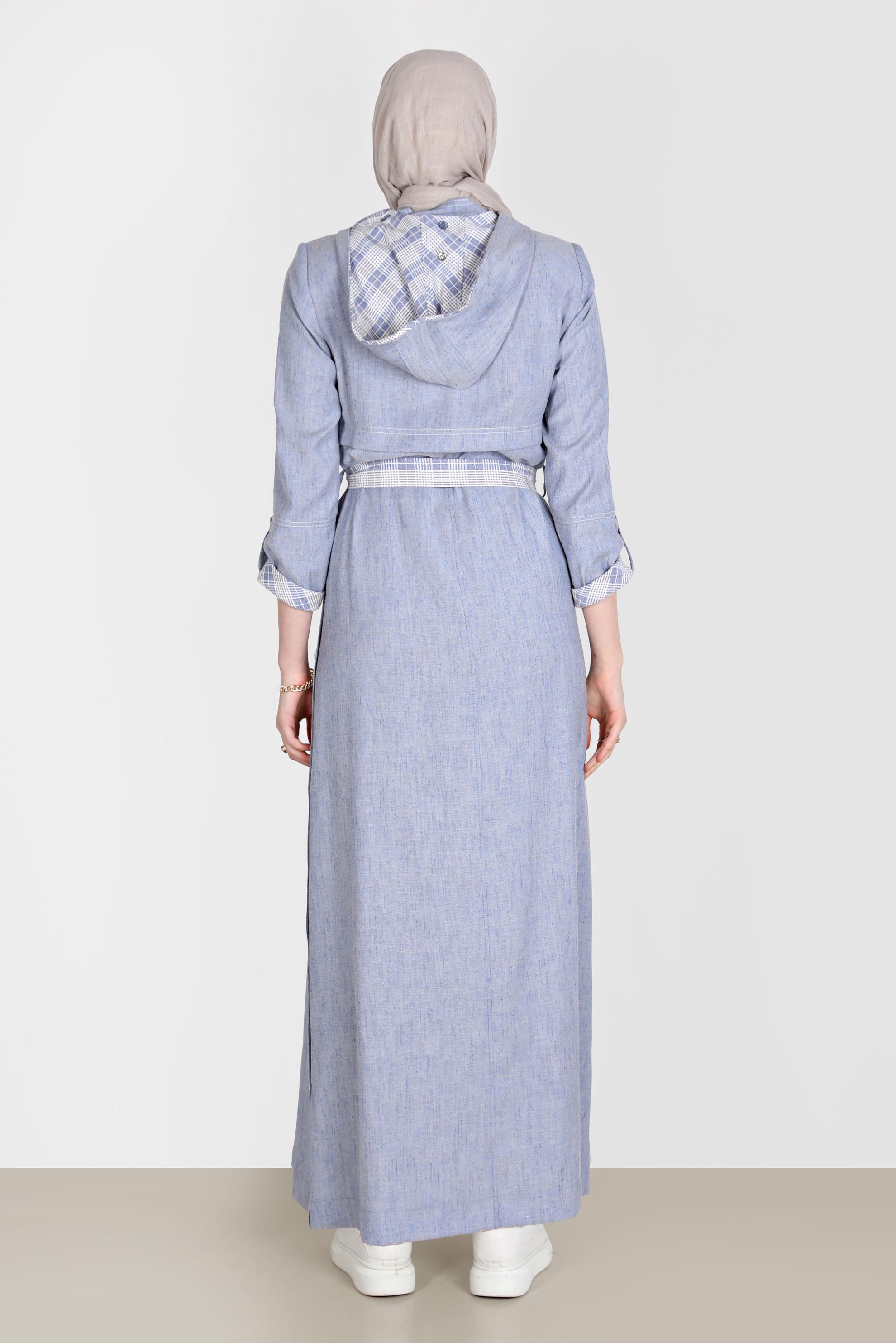 Tesettür giyim LACİVERT YANLARI ÇITÇITLI KUŞAKLI PARDESÜ 10588 