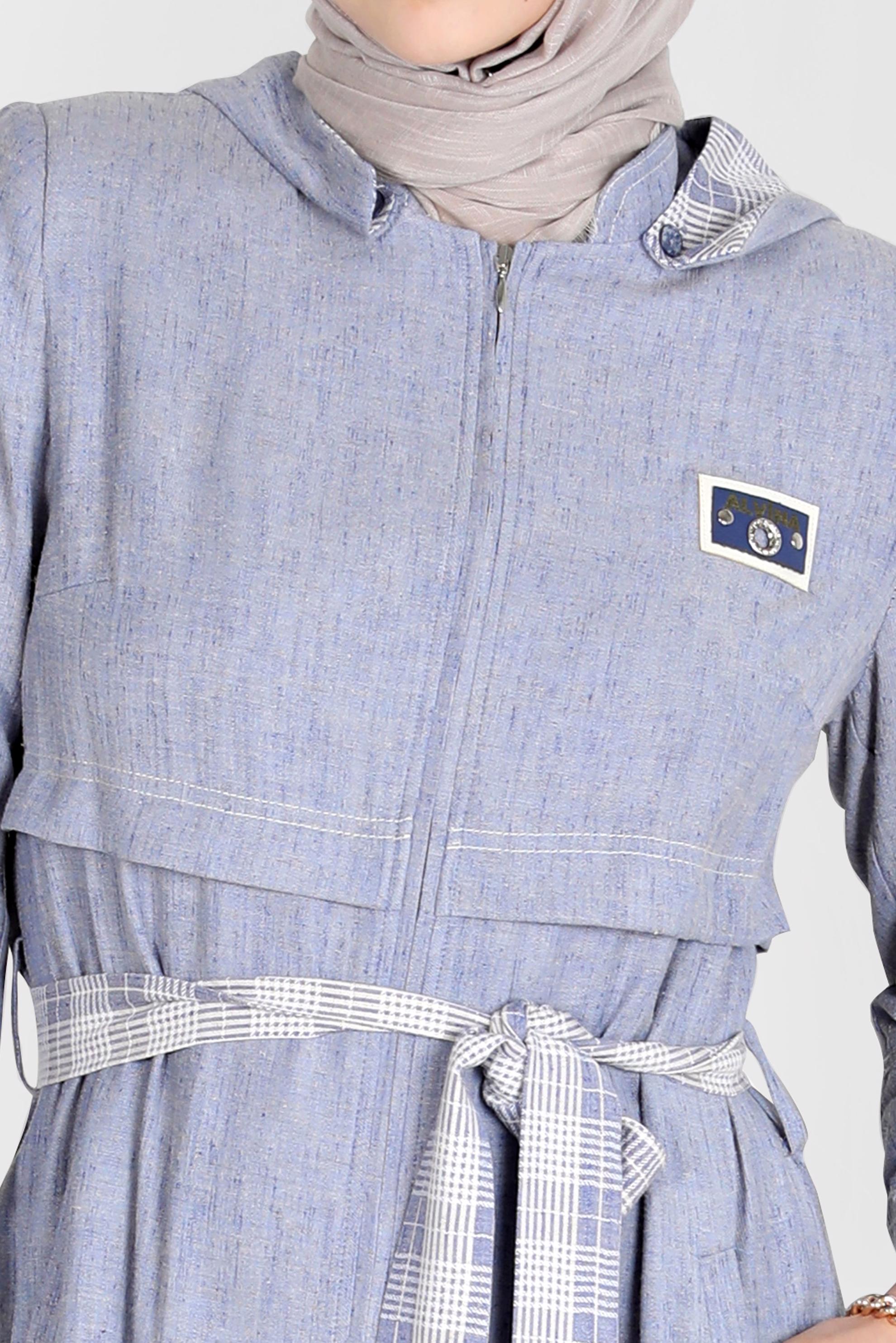 Tesettür giyim LACİVERT YANLARI ÇITÇITLI KUŞAKLI PARDESÜ 10588 