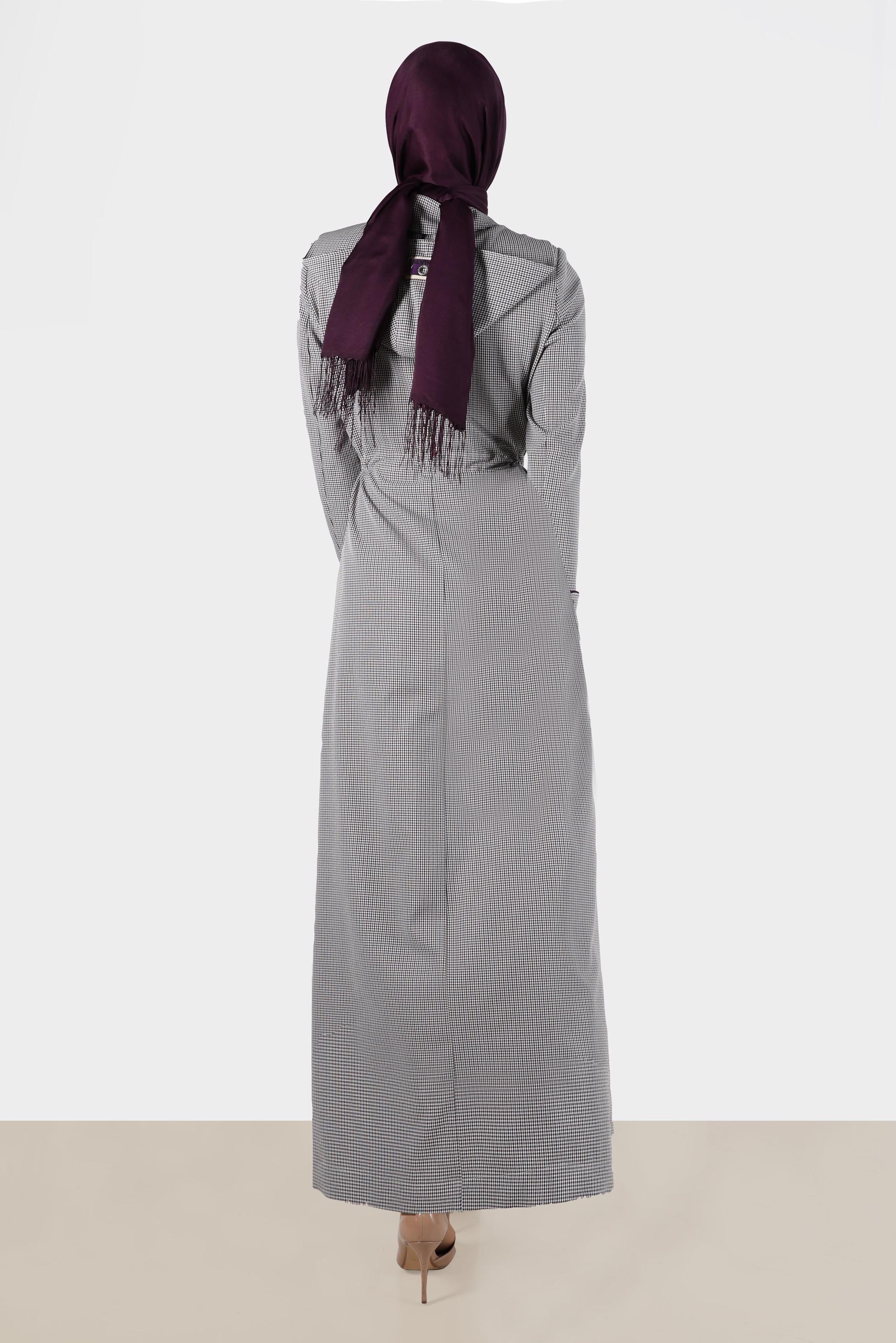 Tesettür giyim MOR BELİ BÜZGÜLÜ PÖTİKARE PARDESÜ 10590 