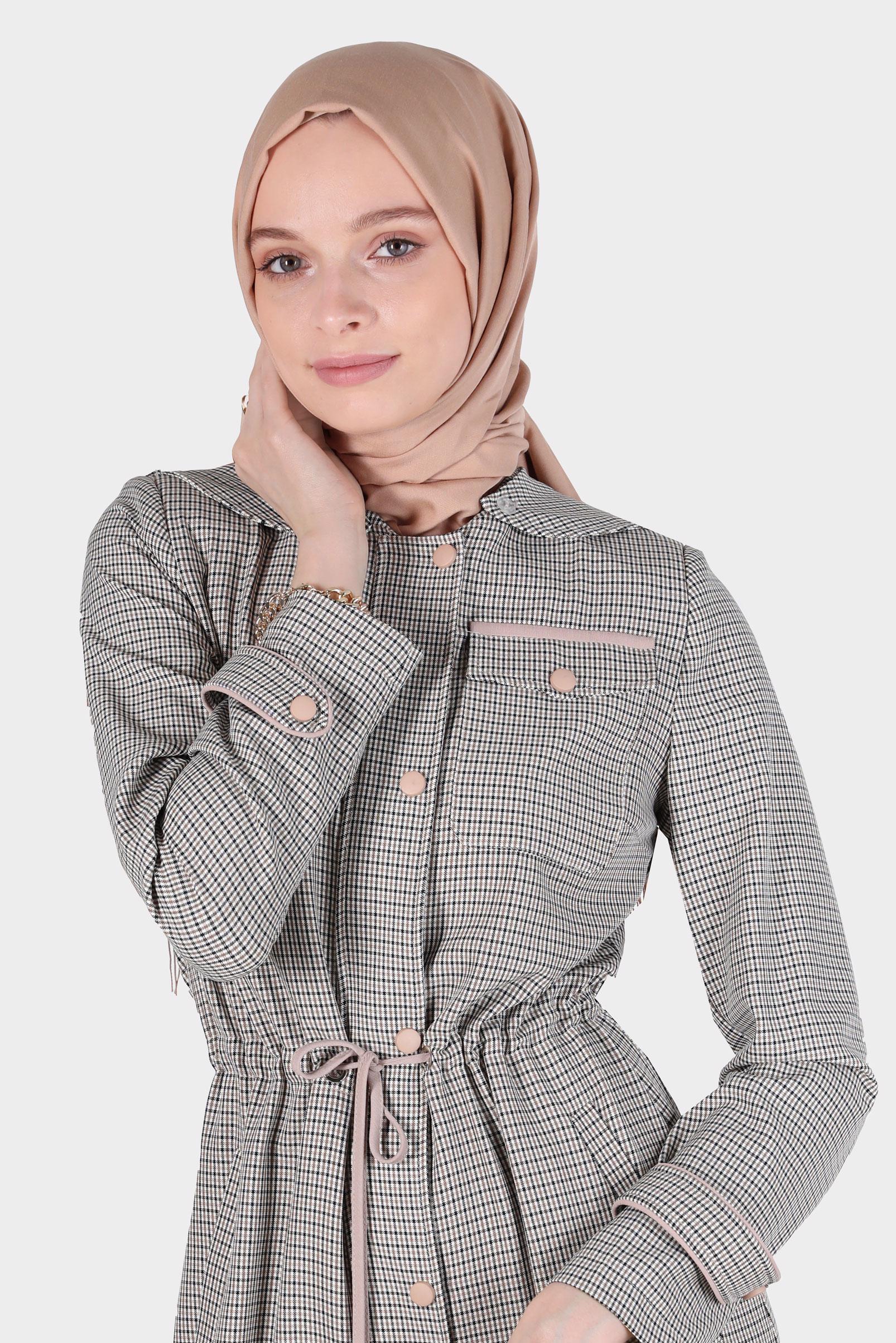 Tesettür giyim KAHVE BELİ BÜZGÜLÜ PÖTİKARE PARDESÜ 10590 