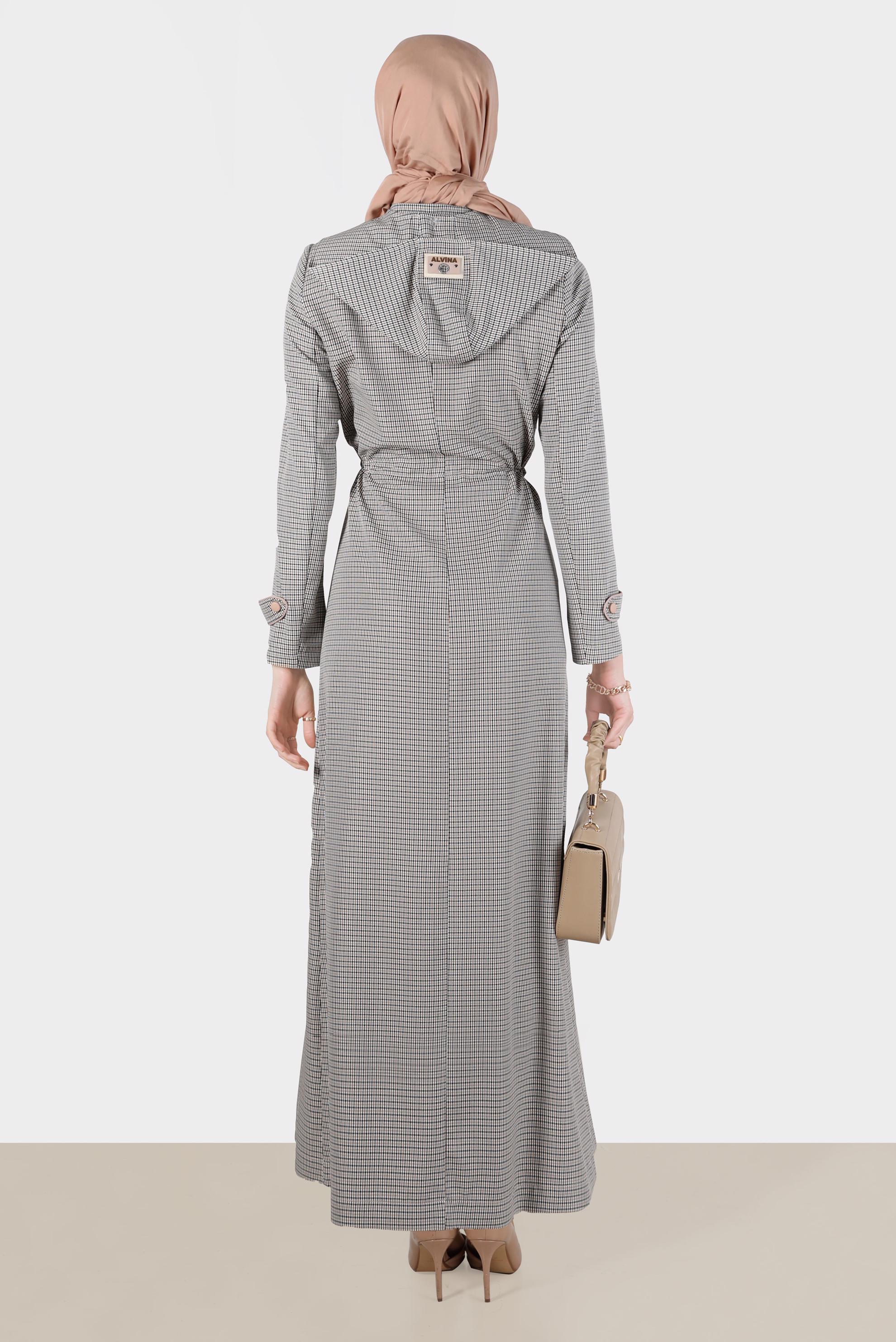 Tesettür giyim KAHVE BELİ BÜZGÜLÜ PÖTİKARE PARDESÜ 10590 