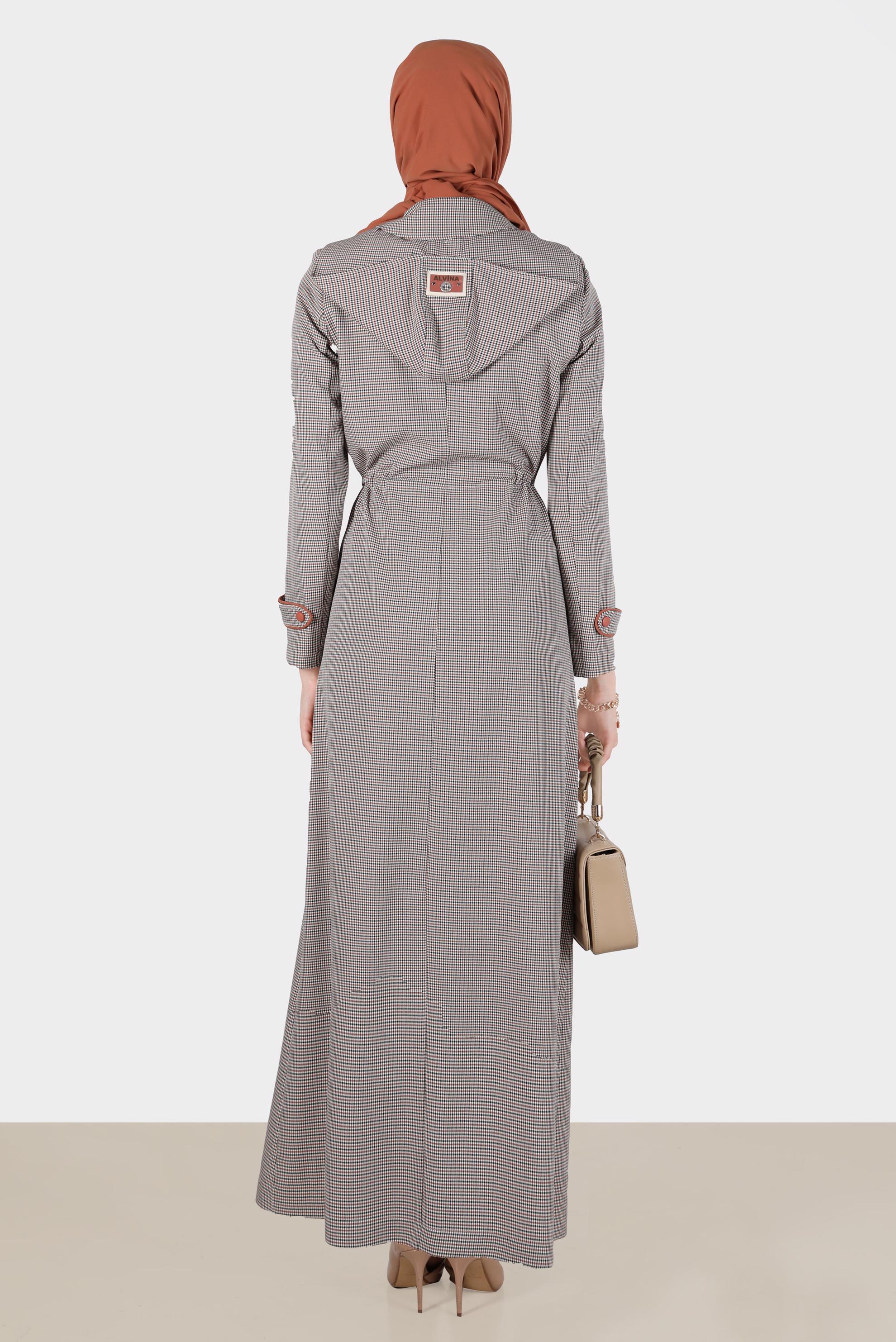 Tesettür giyim TURUNCU BELİ BÜZGÜLÜ PÖTİKARE PARDESÜ 10590 