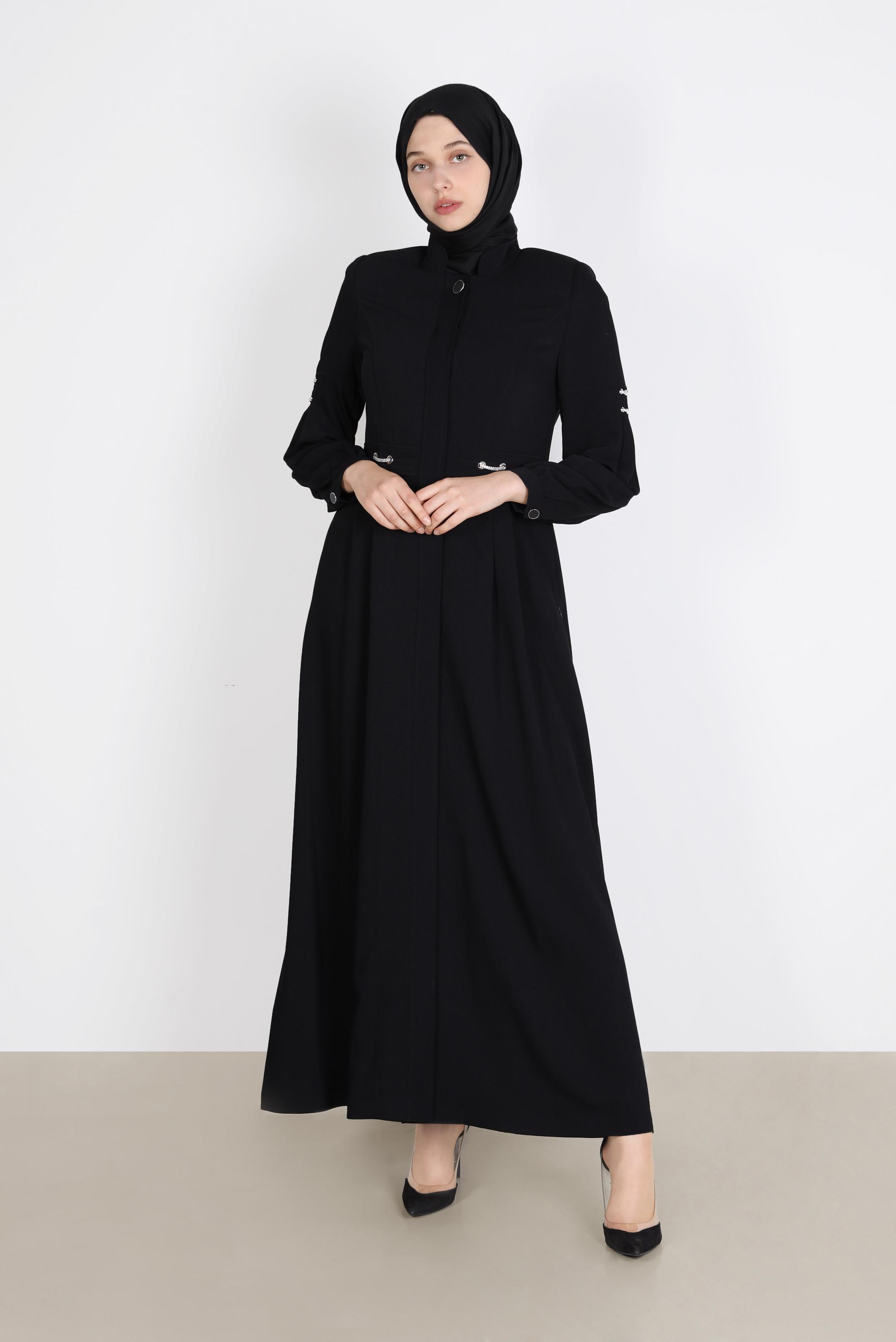 Tesettür giyim SİYAH KUŞGÖZÜ DETAYLI PARDESÜ 10599