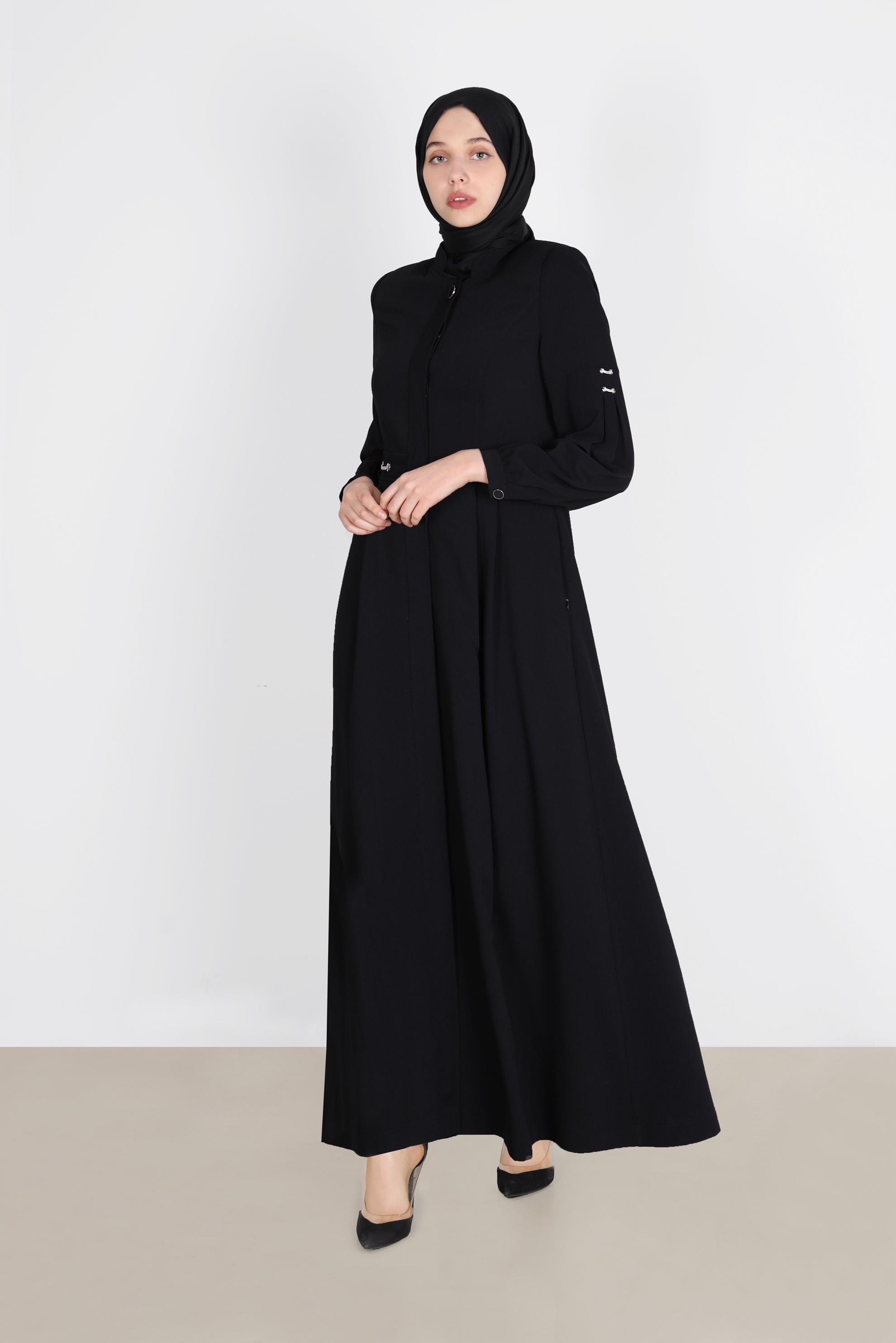 Tesettür giyim SİYAH KUŞGÖZÜ DETAYLI PARDESÜ 10599