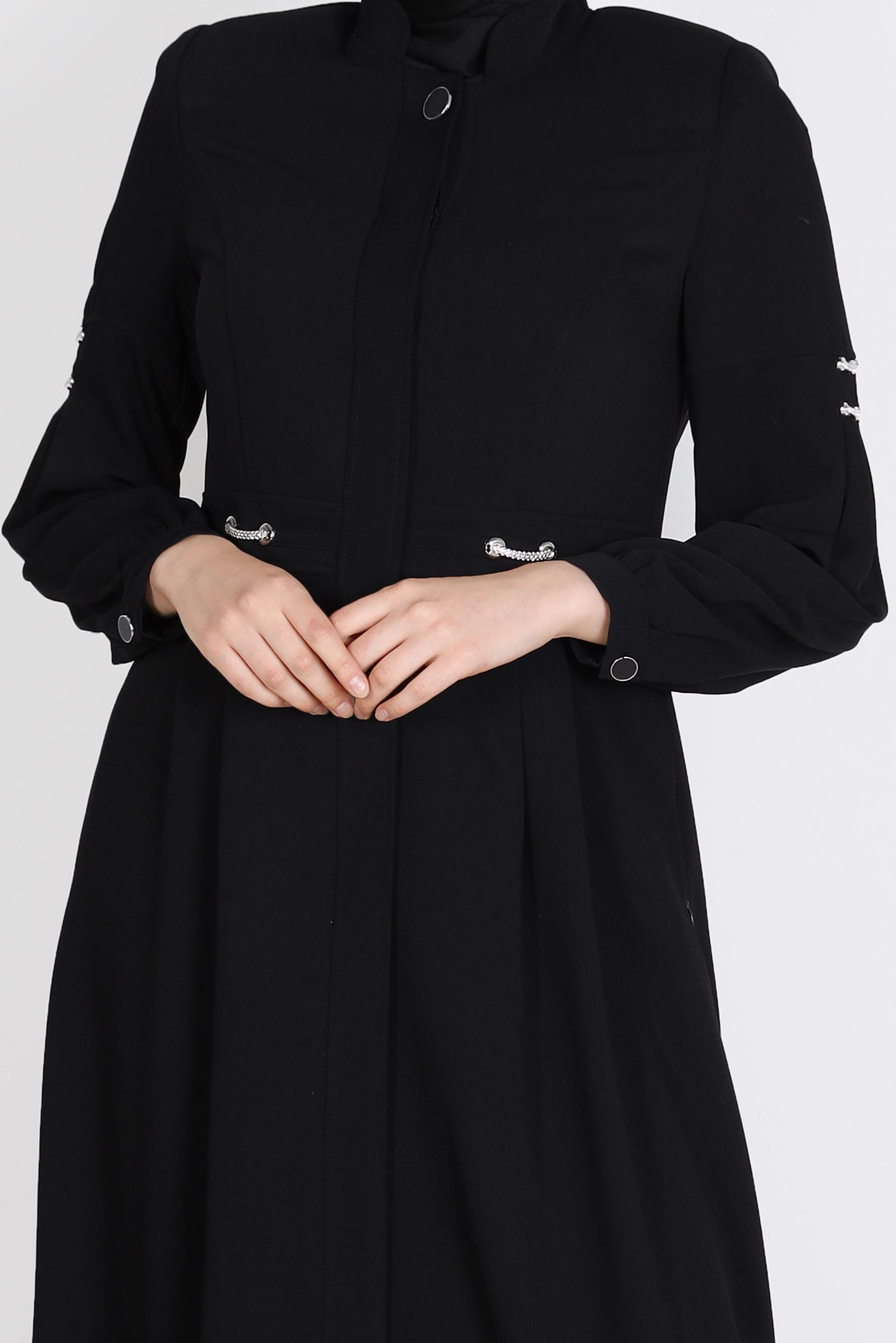 Tesettür giyim SİYAH KUŞGÖZÜ DETAYLI PARDESÜ 10599