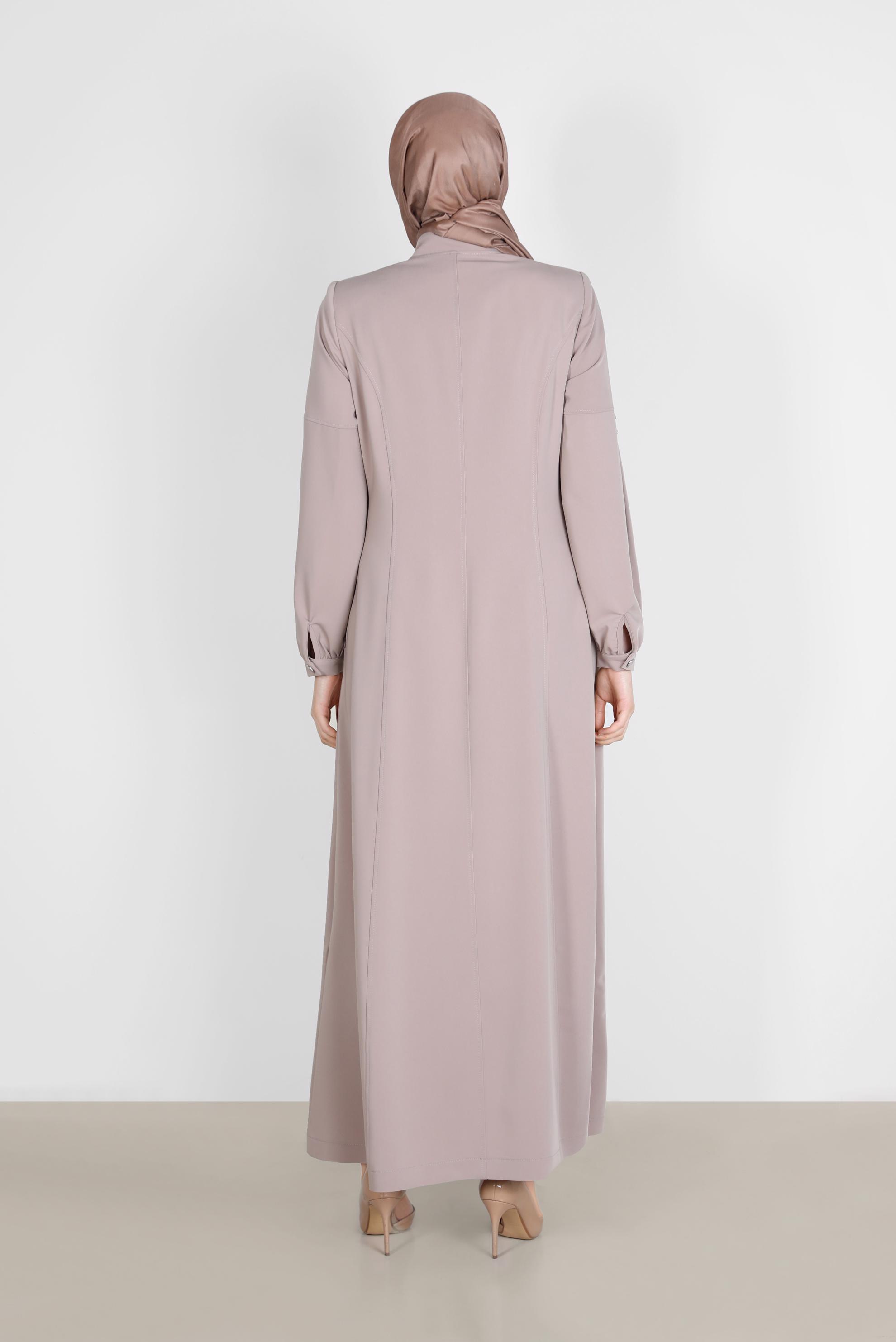 Tesettür giyim BEJ KUŞGÖZÜ DETAYLI PARDESÜ 10599