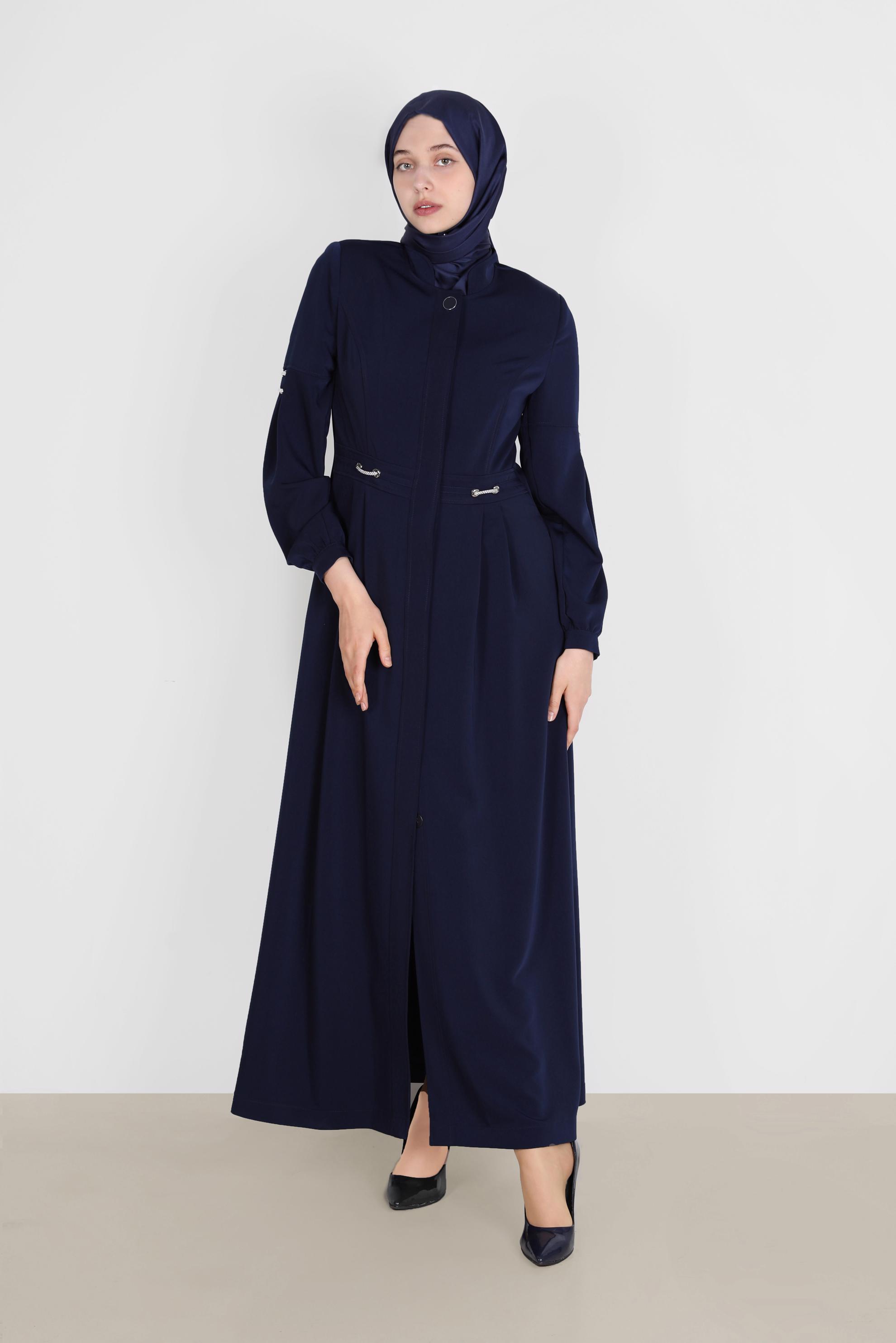 Tesettür giyim LACİVERT KUŞGÖZÜ DETAYLI PARDESÜ 10599