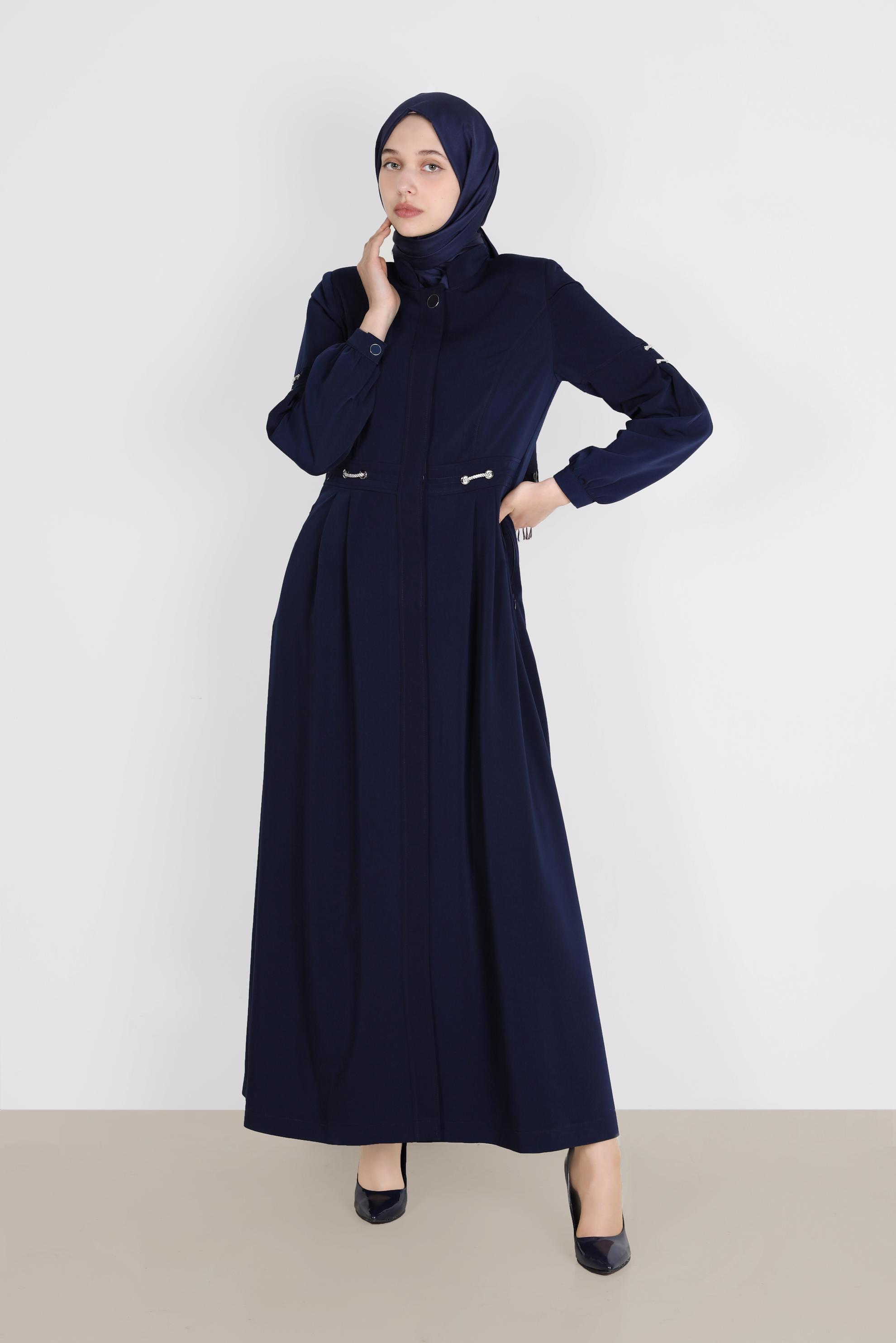 Tesettür giyim LACİVERT KUŞGÖZÜ DETAYLI PARDESÜ 10599