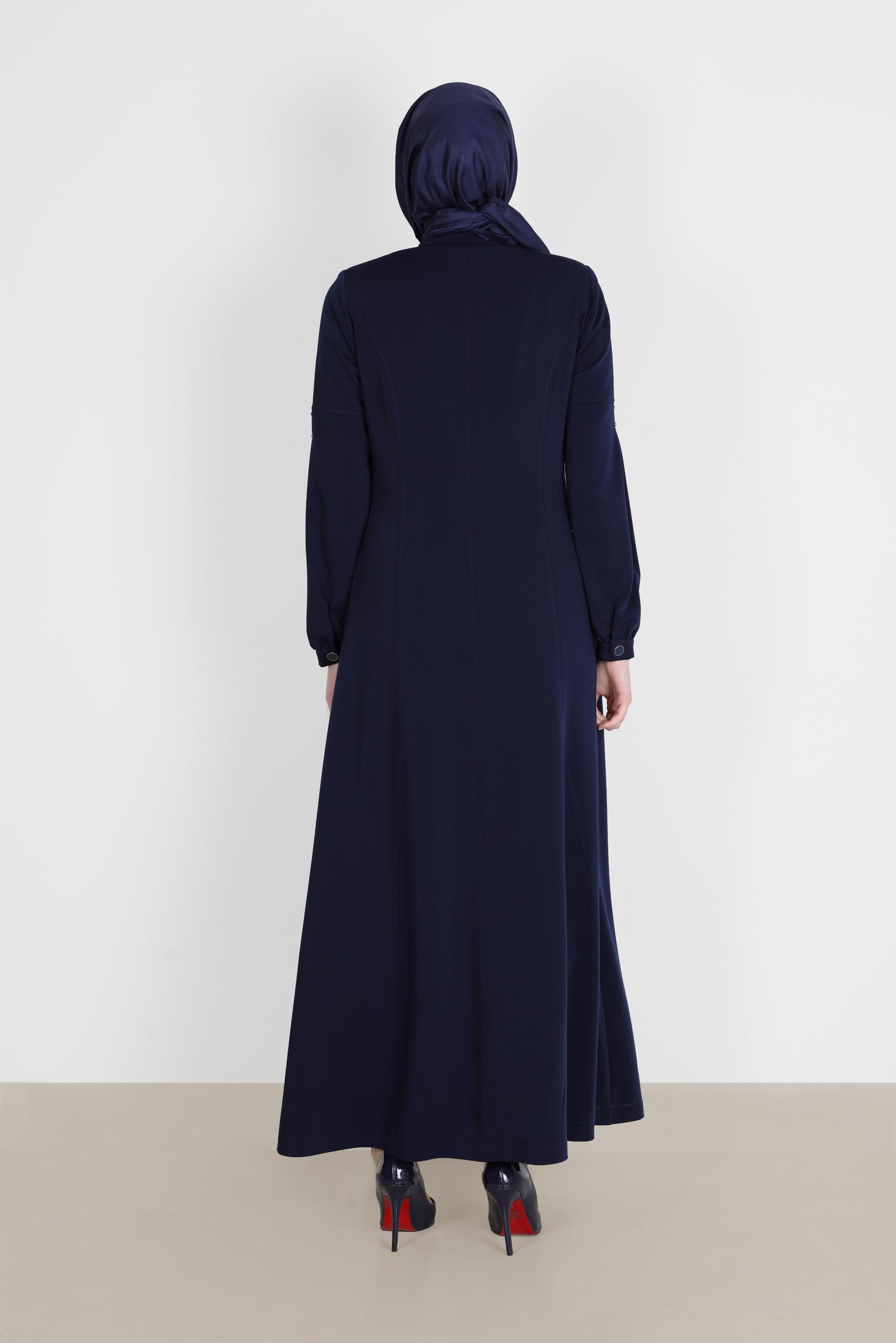 Tesettür giyim LACİVERT KUŞGÖZÜ DETAYLI PARDESÜ 10599