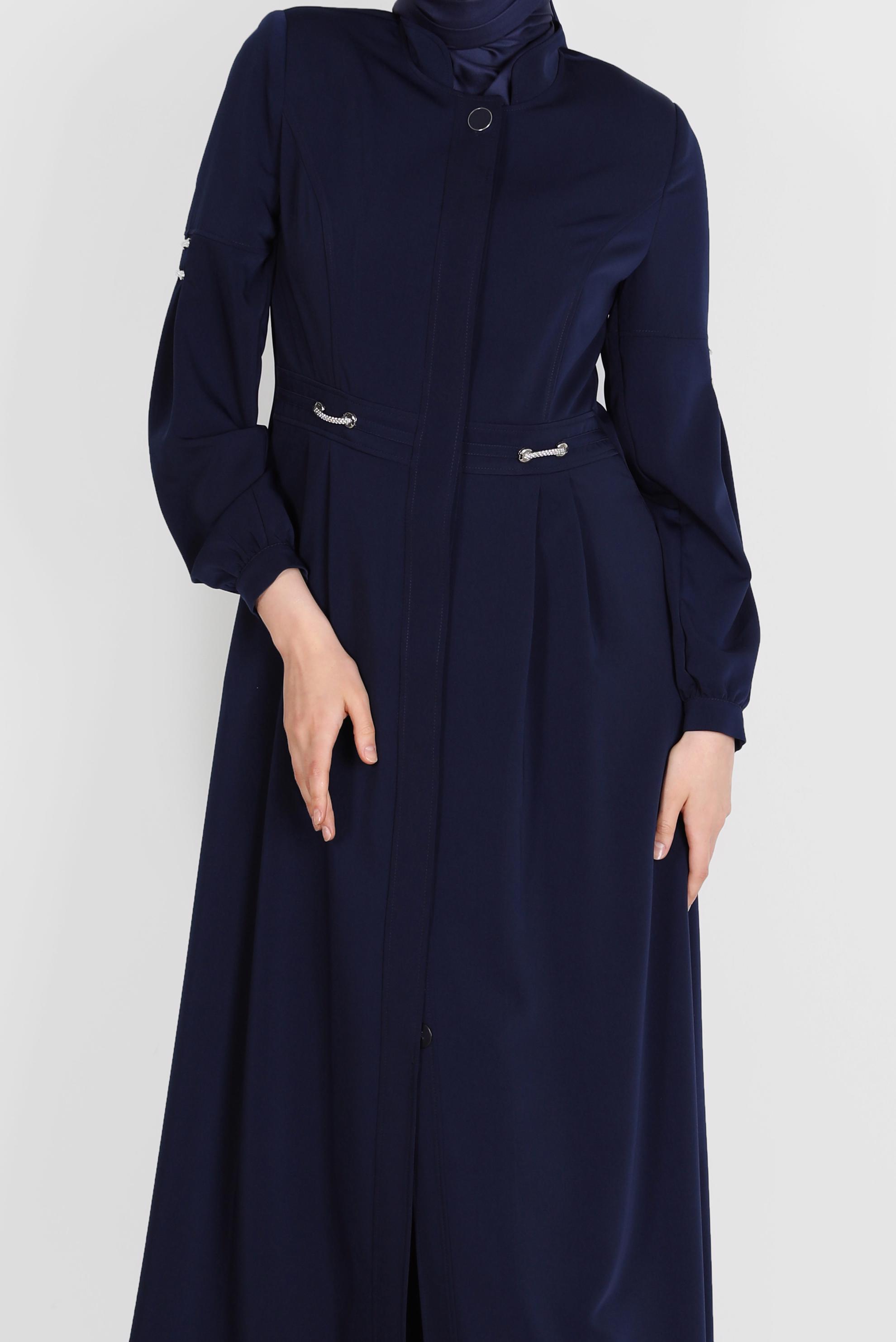 Tesettür giyim LACİVERT KUŞGÖZÜ DETAYLI PARDESÜ 10599