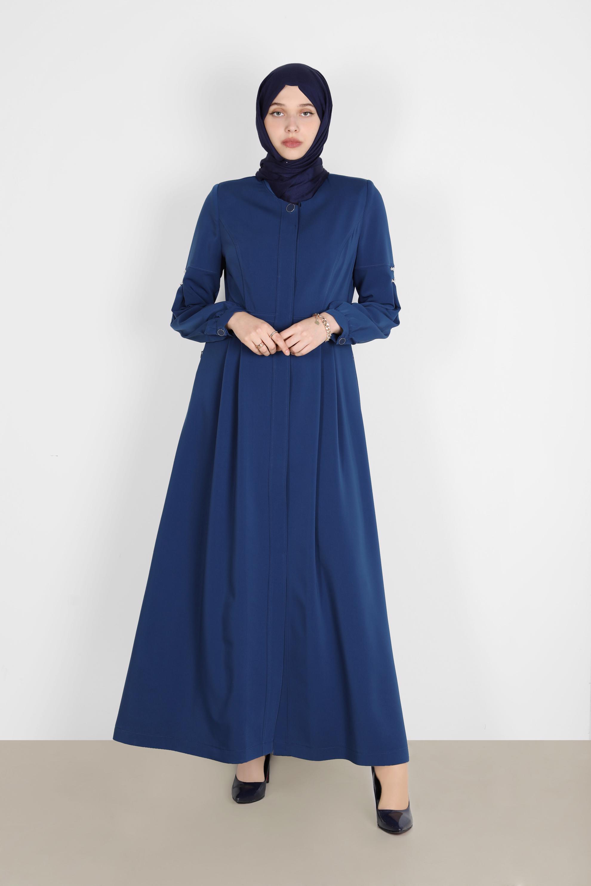 Tesettür giyim LACİVERT KUŞGÖZÜ DETAYLI PARDESÜ 10599