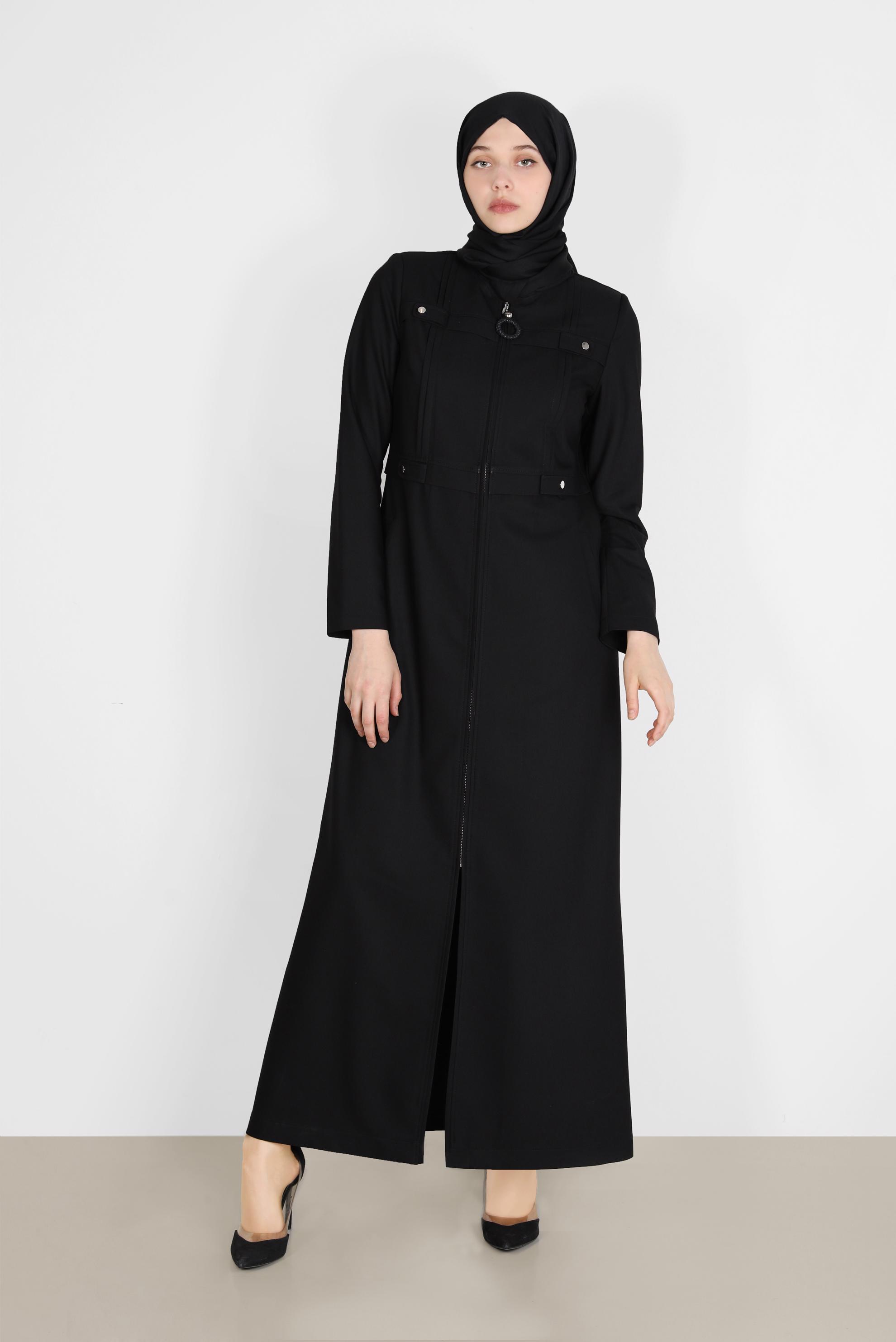 Tesettür giyim SİYAH FERMUARLI PARDESÜ 10601 