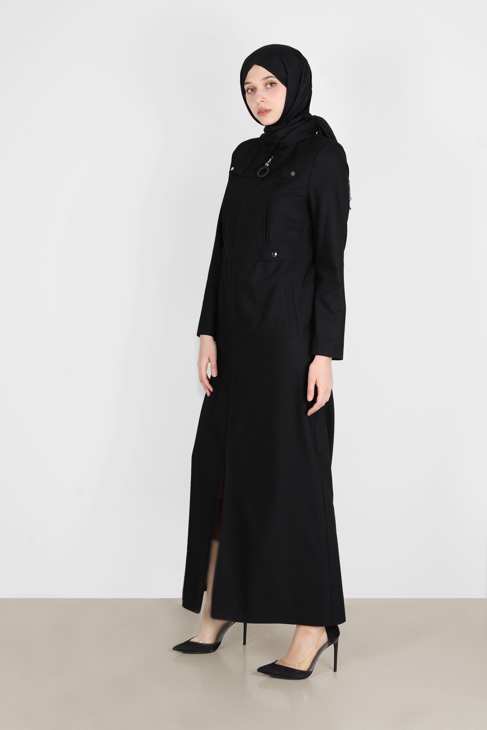 Tesettür giyim SİYAH FERMUARLI PARDESÜ 10601 
