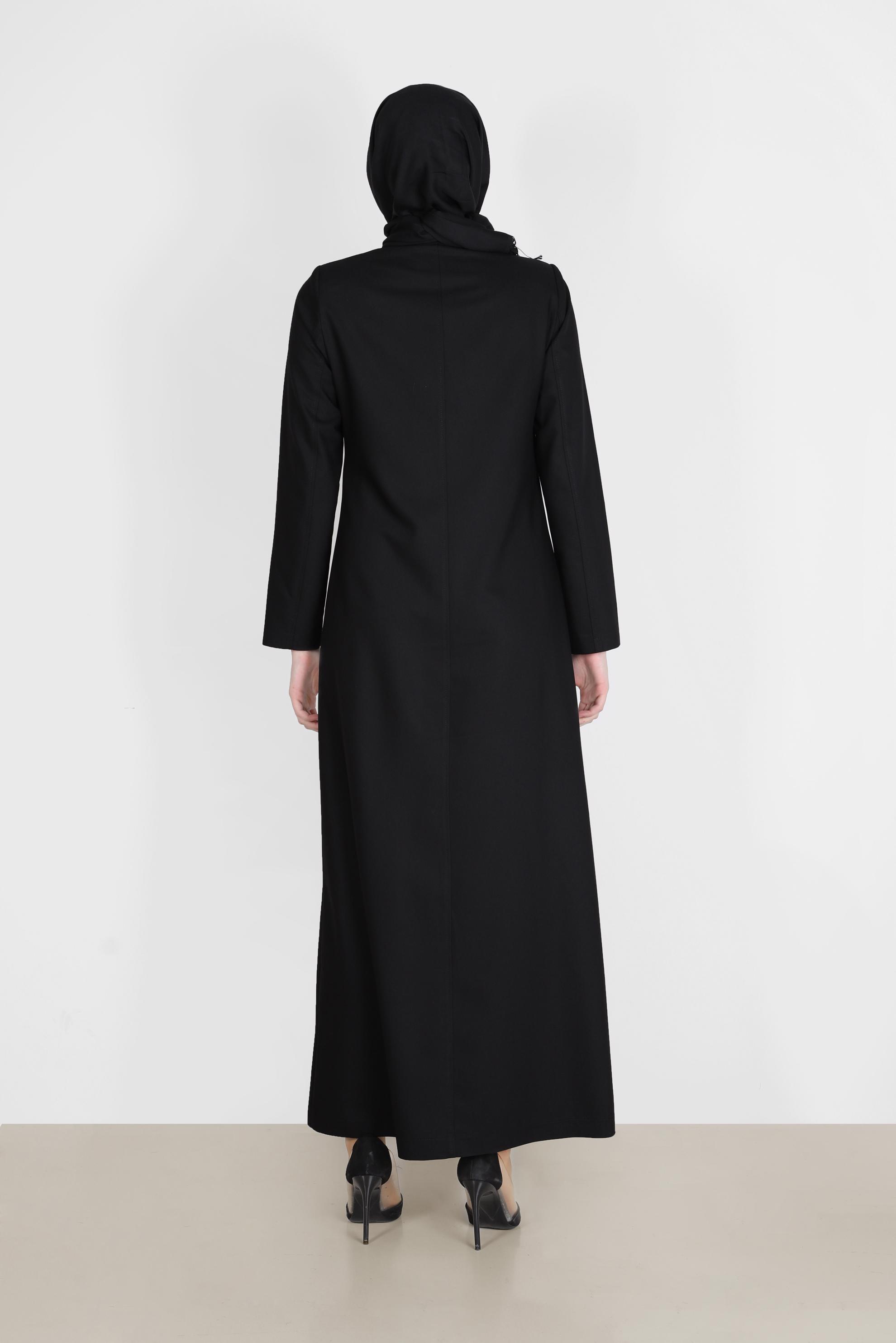 Tesettür giyim SİYAH FERMUARLI PARDESÜ 10601 