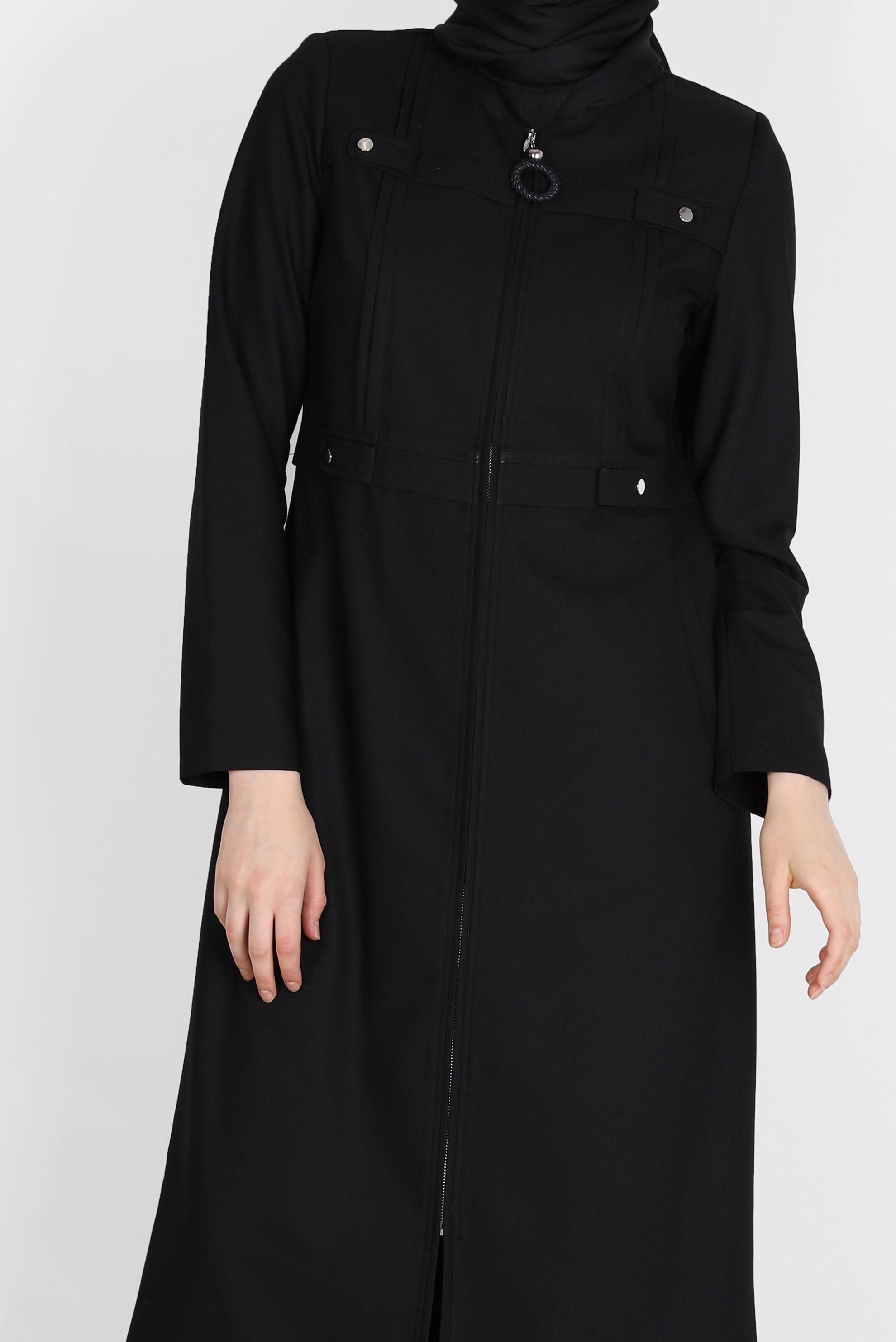 Tesettür giyim SİYAH FERMUARLI PARDESÜ 10601 