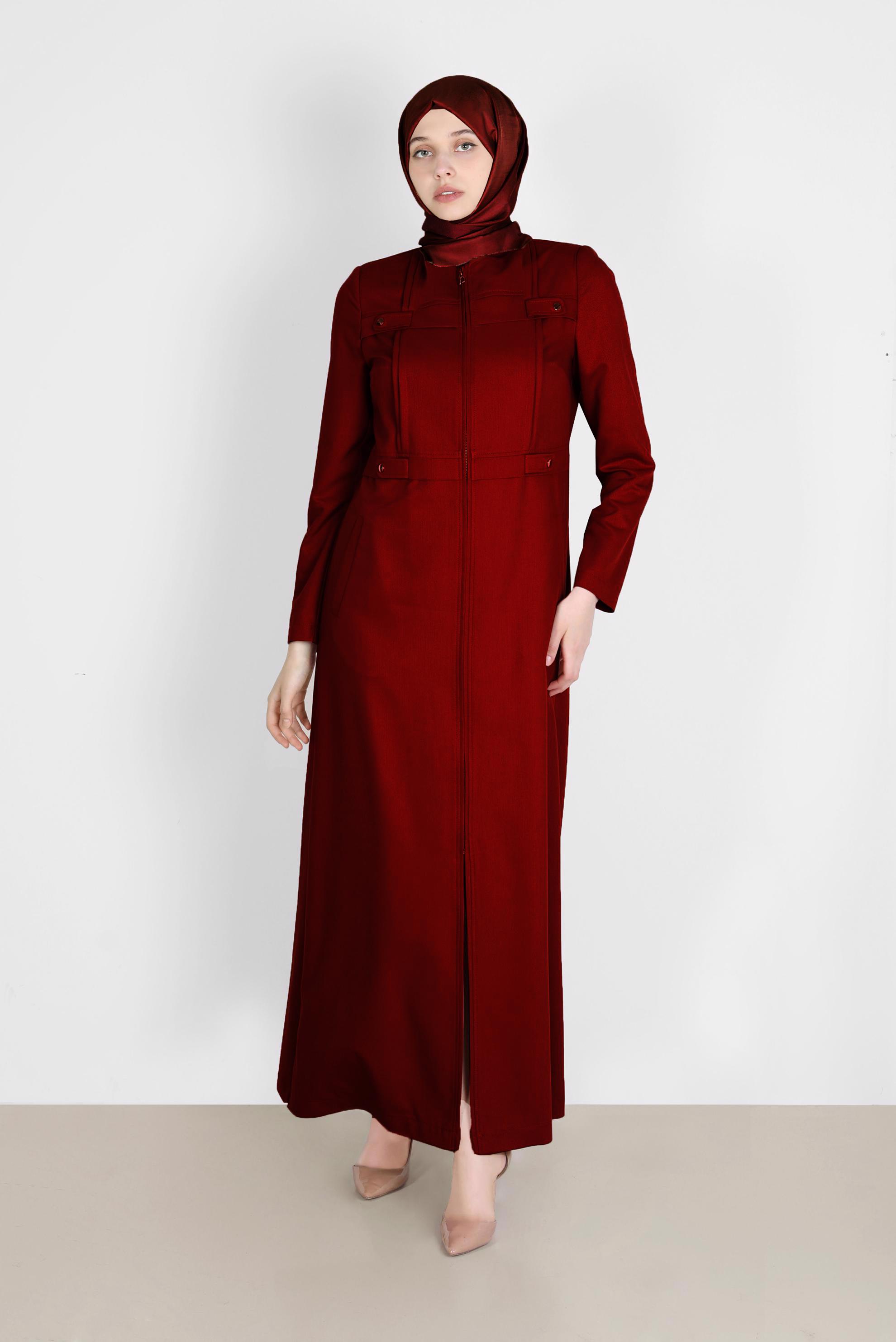 Tesettür giyim BORDO FERMUARLI PARDESÜ 10601 