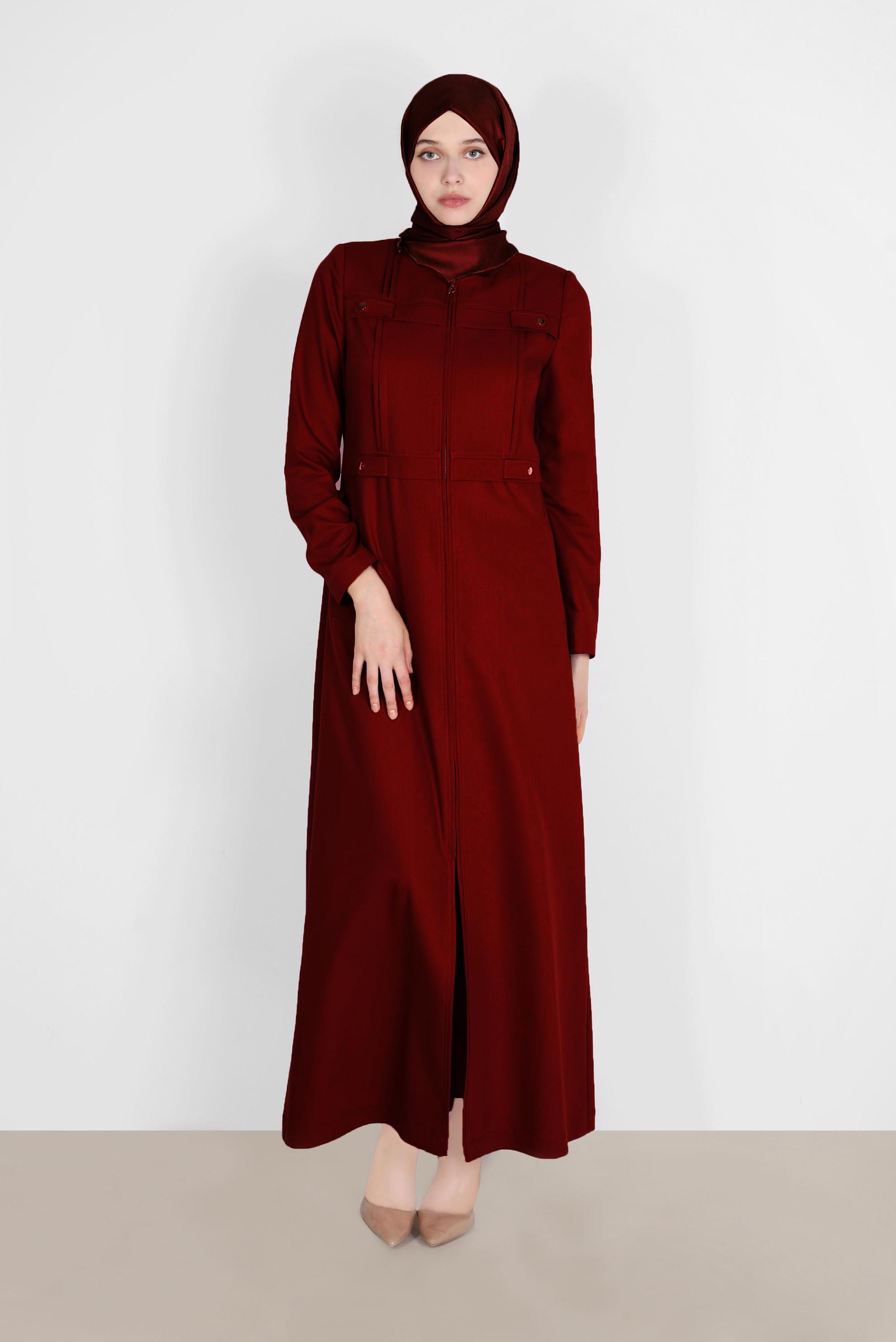 Tesettür giyim BORDO FERMUARLI PARDESÜ 10601 