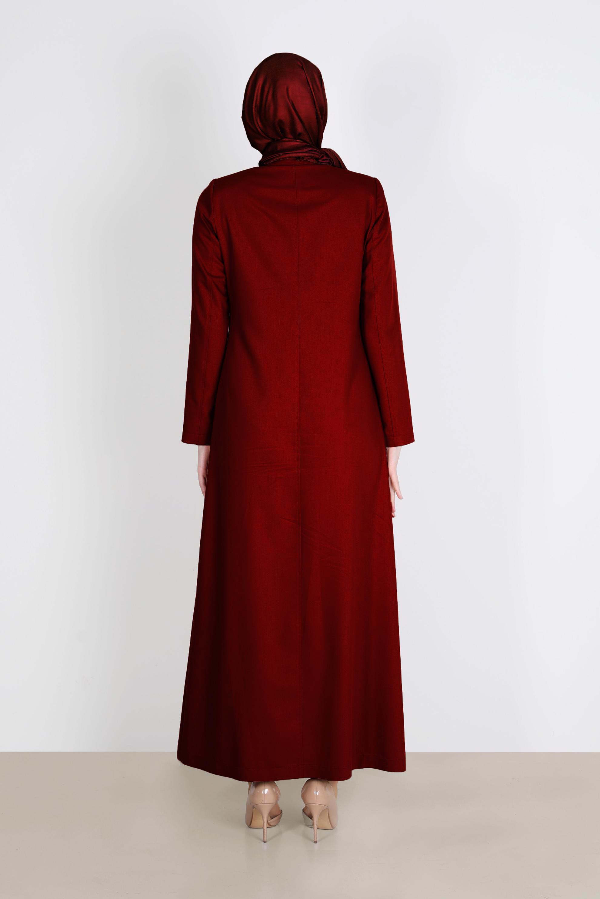 Tesettür giyim BORDO FERMUARLI PARDESÜ 10601 