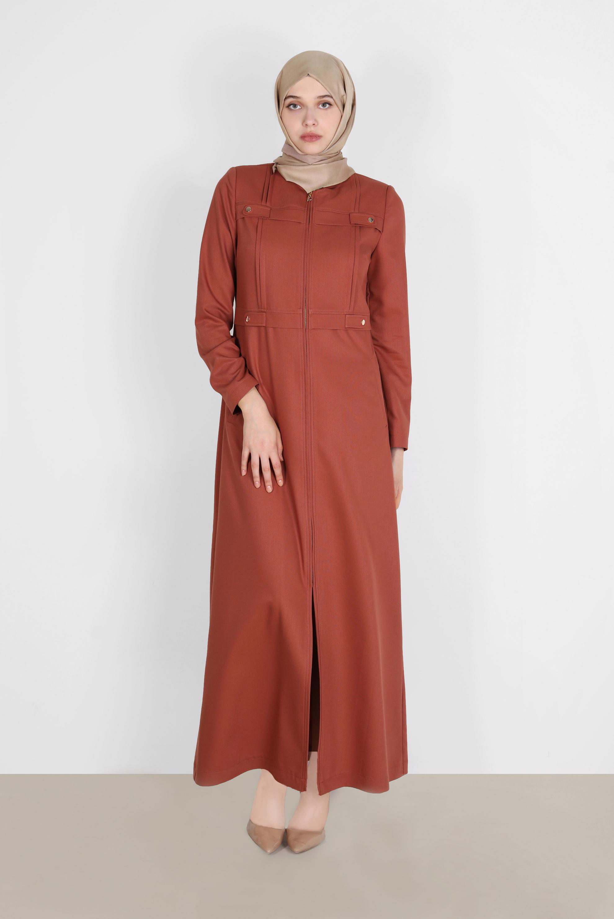 Tesettür giyim TURUNCU FERMUARLI PARDESÜ 10601 