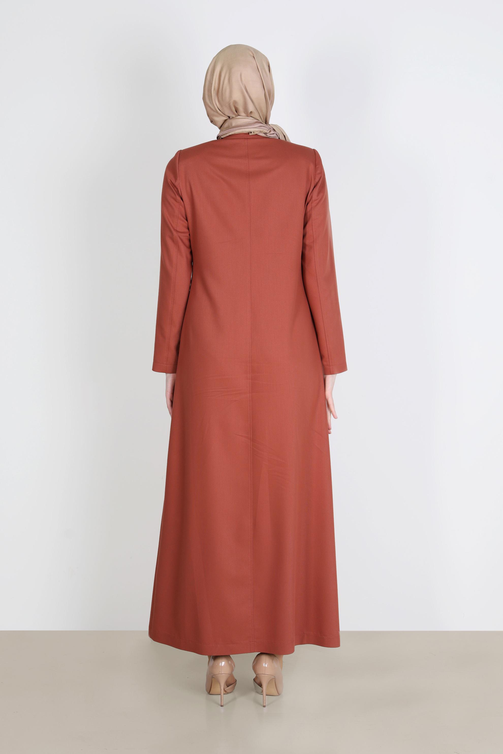 Tesettür giyim TURUNCU FERMUARLI PARDESÜ 10601 