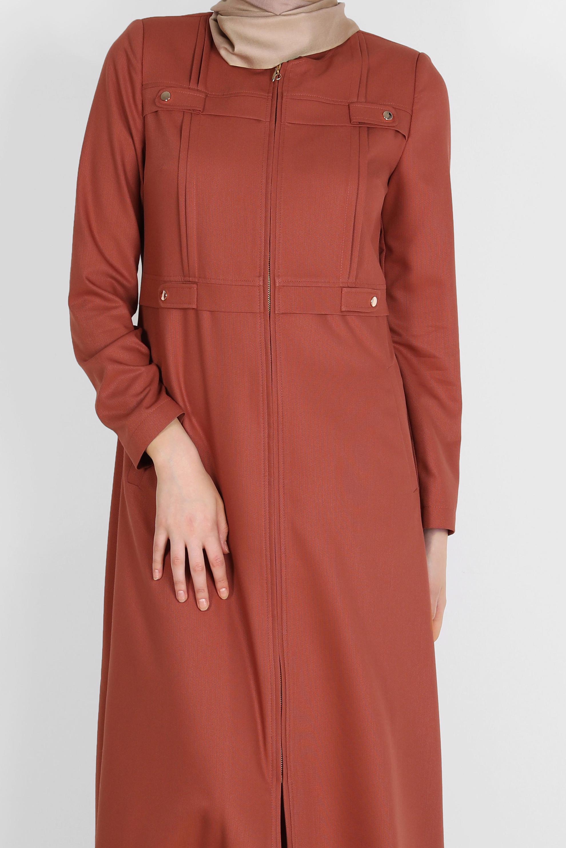 Tesettür giyim TURUNCU FERMUARLI PARDESÜ 10601 