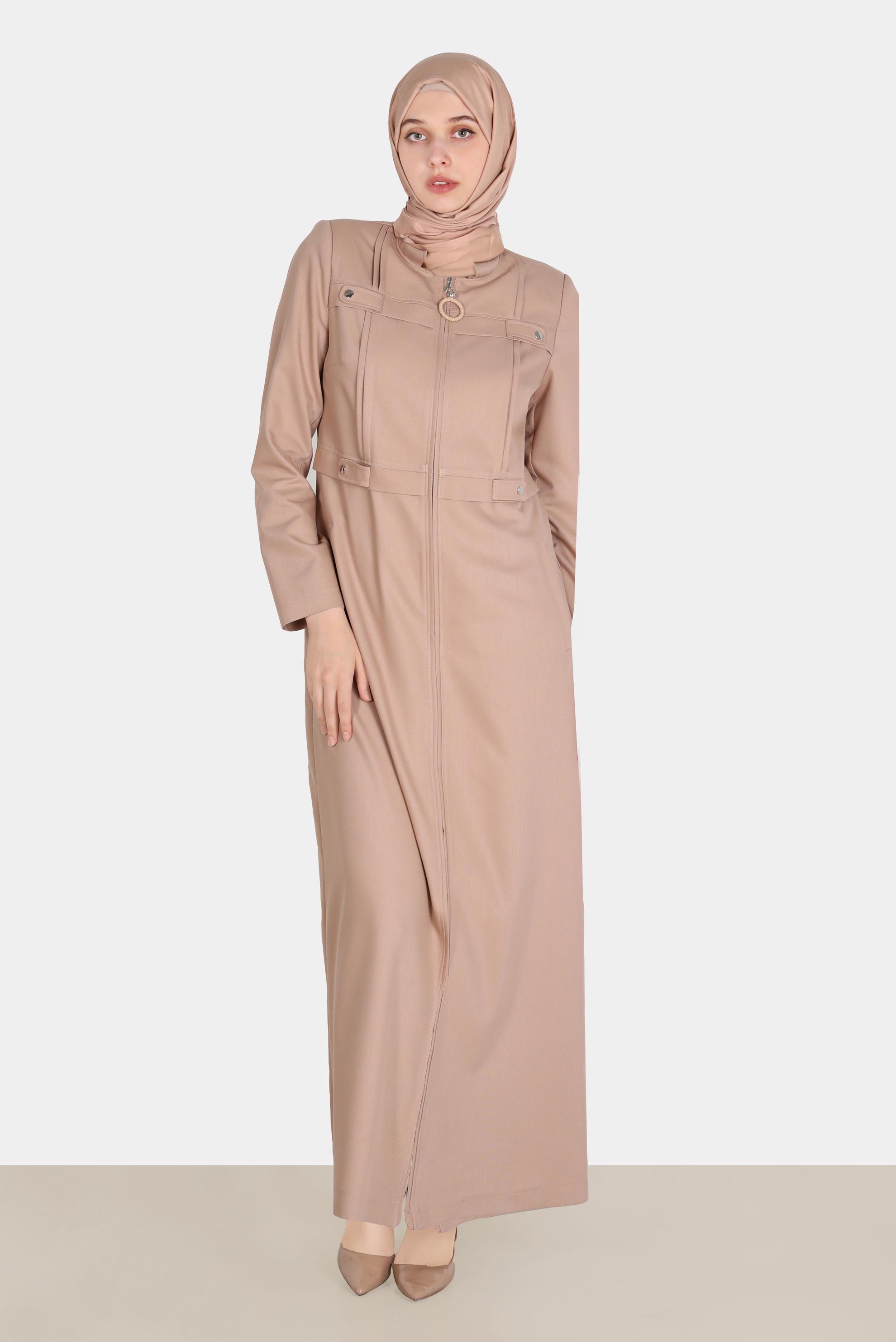Tesettür giyim KAHVE FERMUARLI PARDESÜ 10601 