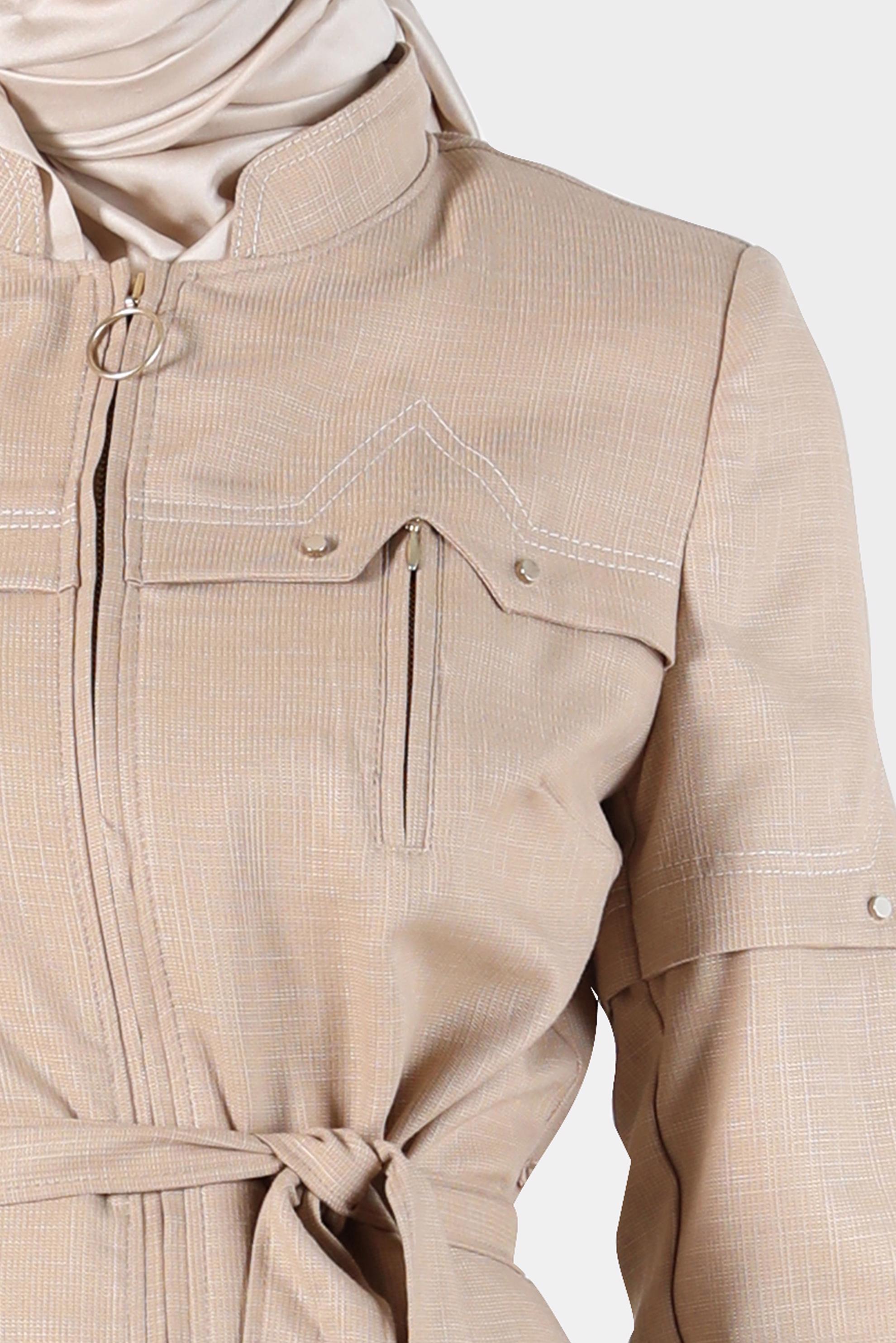 Tesettür giyim KAHVE FERMUARLI KUŞAKLI PARDESÜ 10602