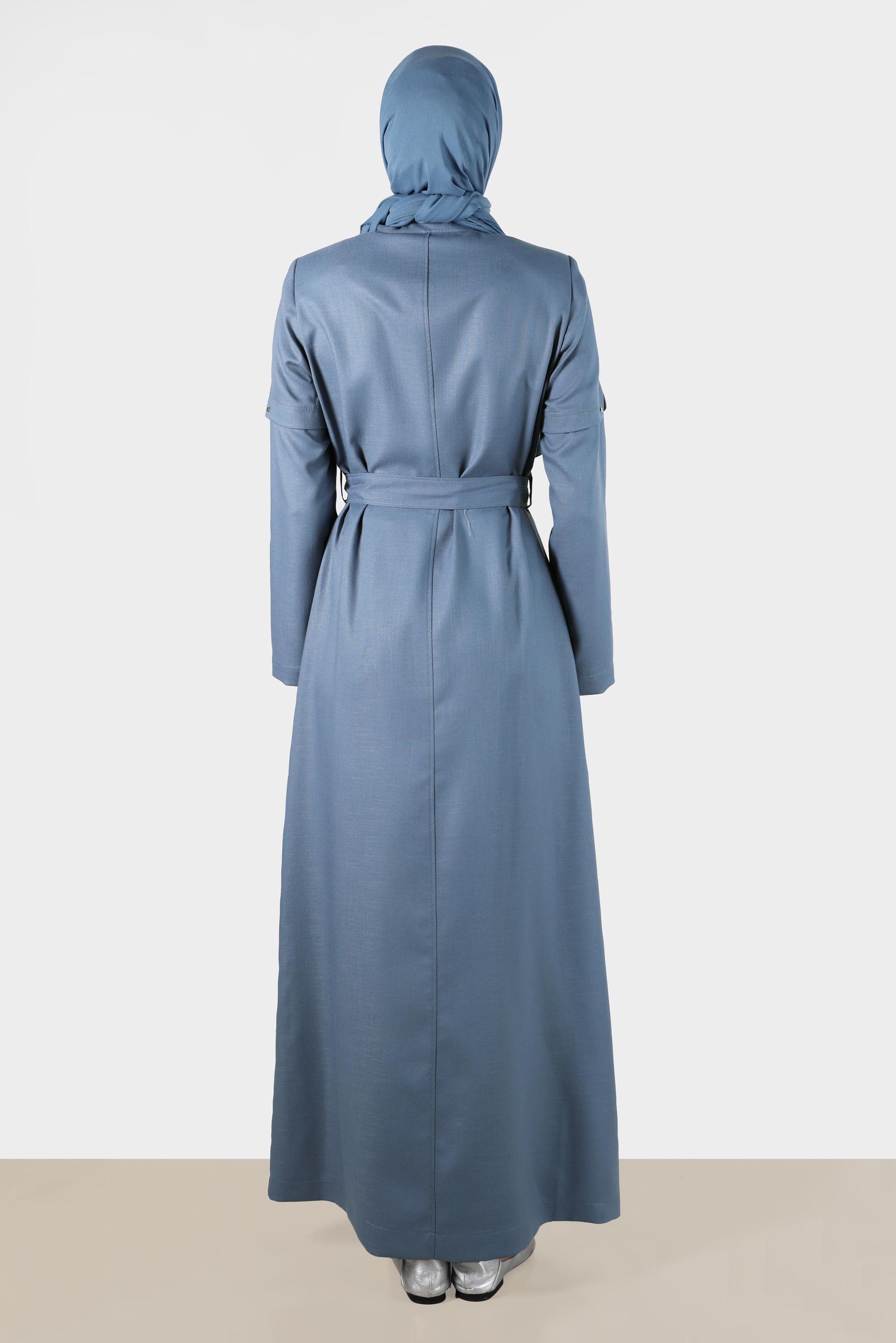 Tesettür giyim LACİVERT FERMUARLI KUŞAKLI PARDESÜ 10602