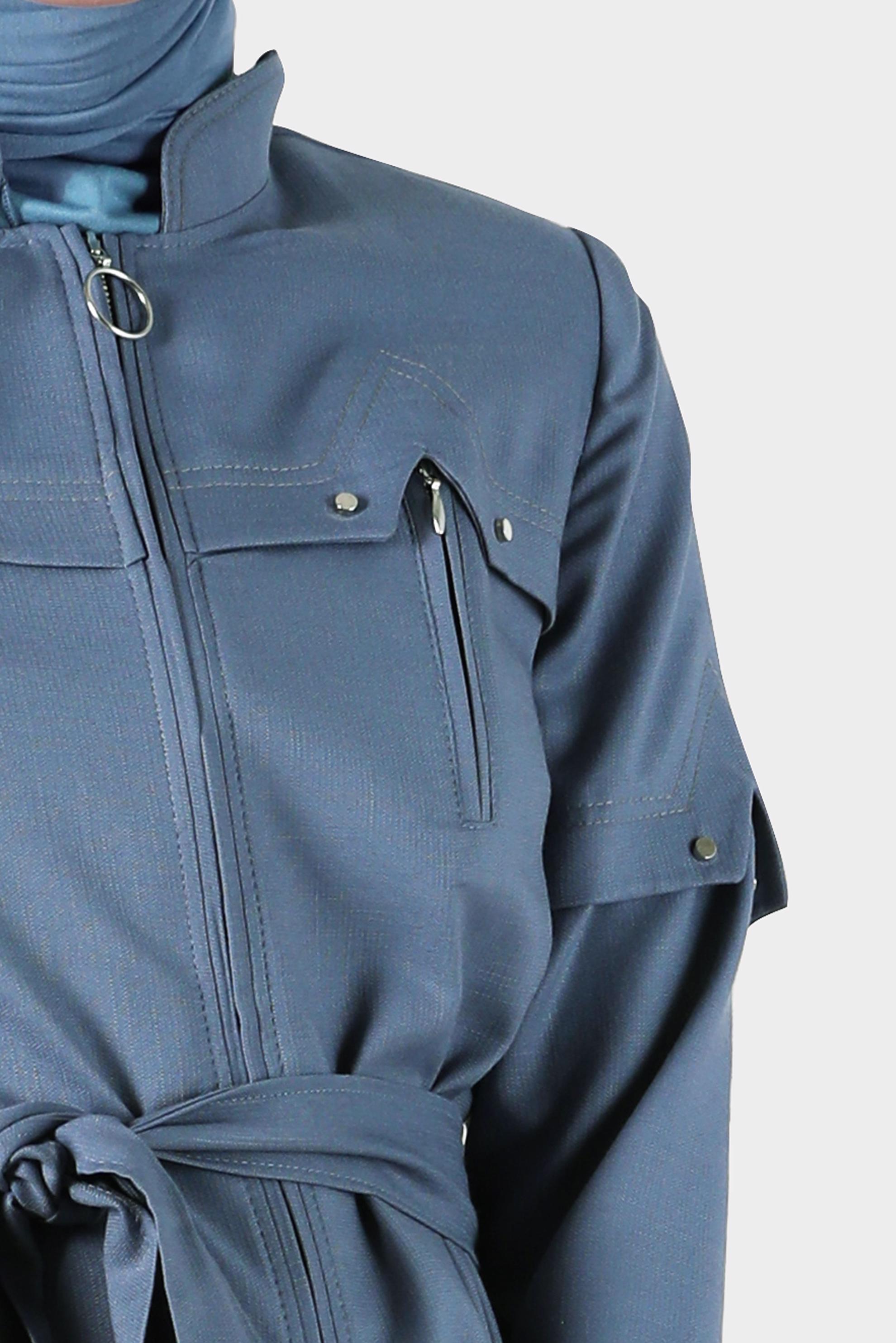 Tesettür giyim LACİVERT FERMUARLI KUŞAKLI PARDESÜ 10602