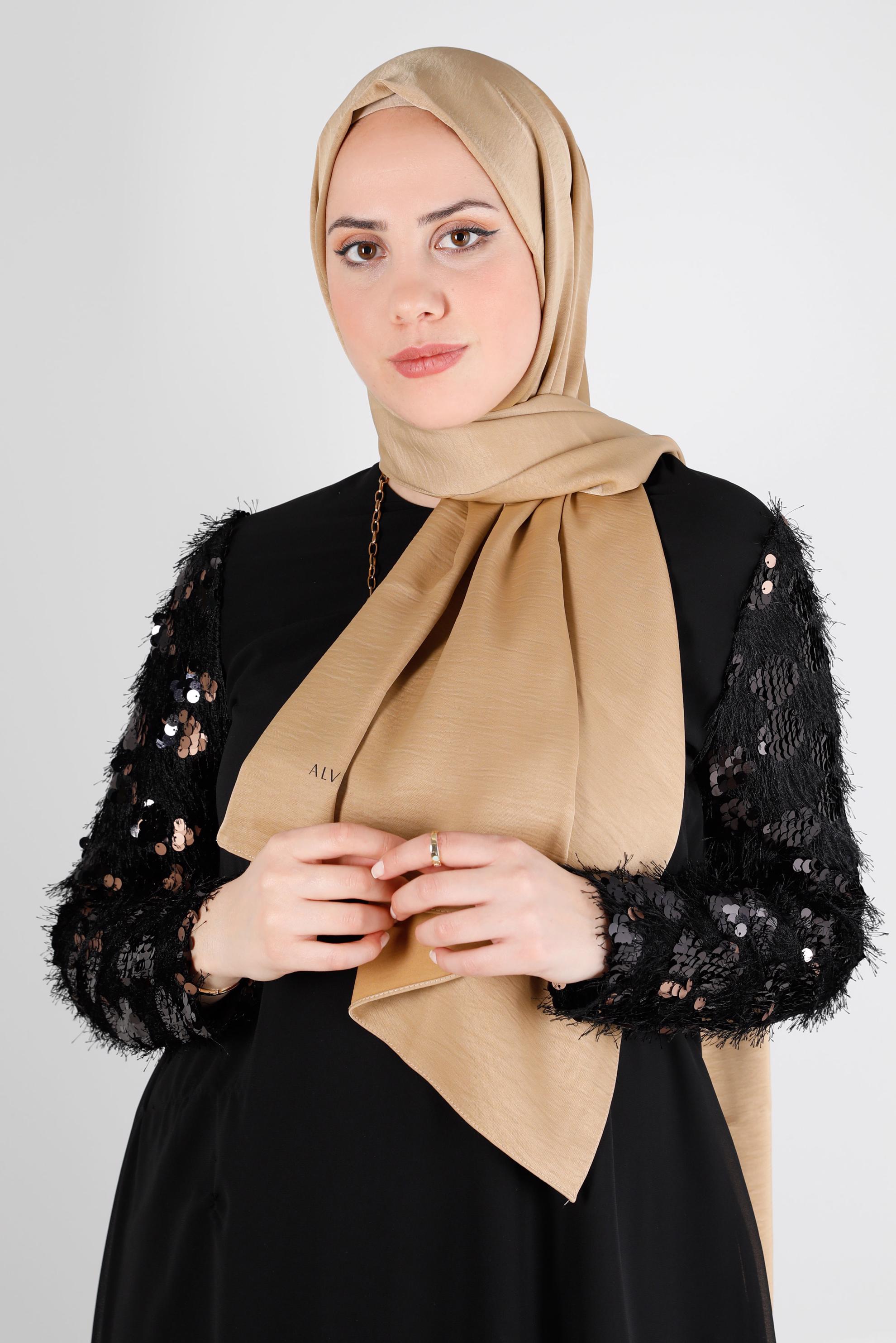 Tesettür giyim BEJ ALVİNA NANO AYROBİN ŞAL 8111