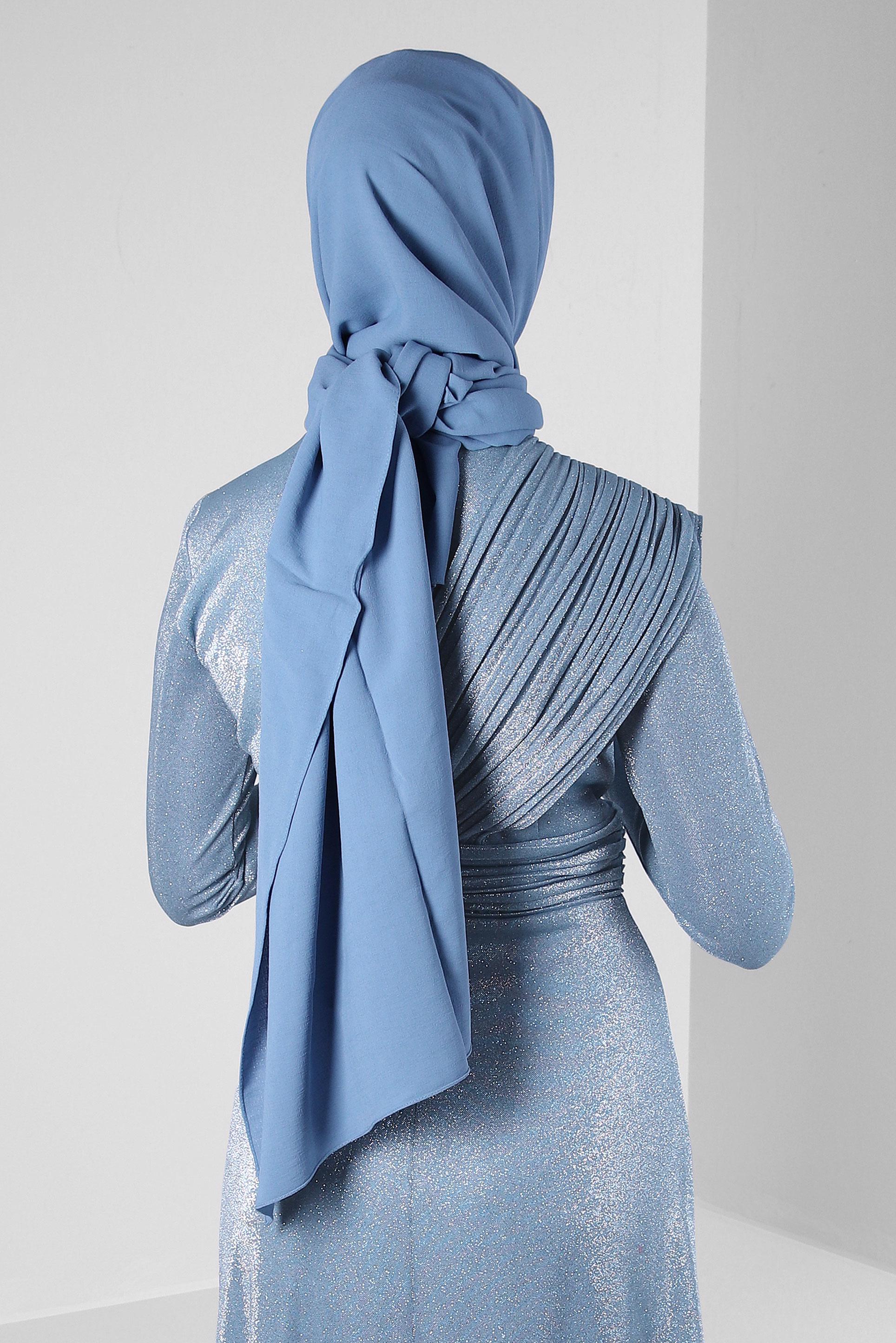 Tesettür giyim MAVİ ALVİNA KETEN AYROBİN ŞAL 8112 