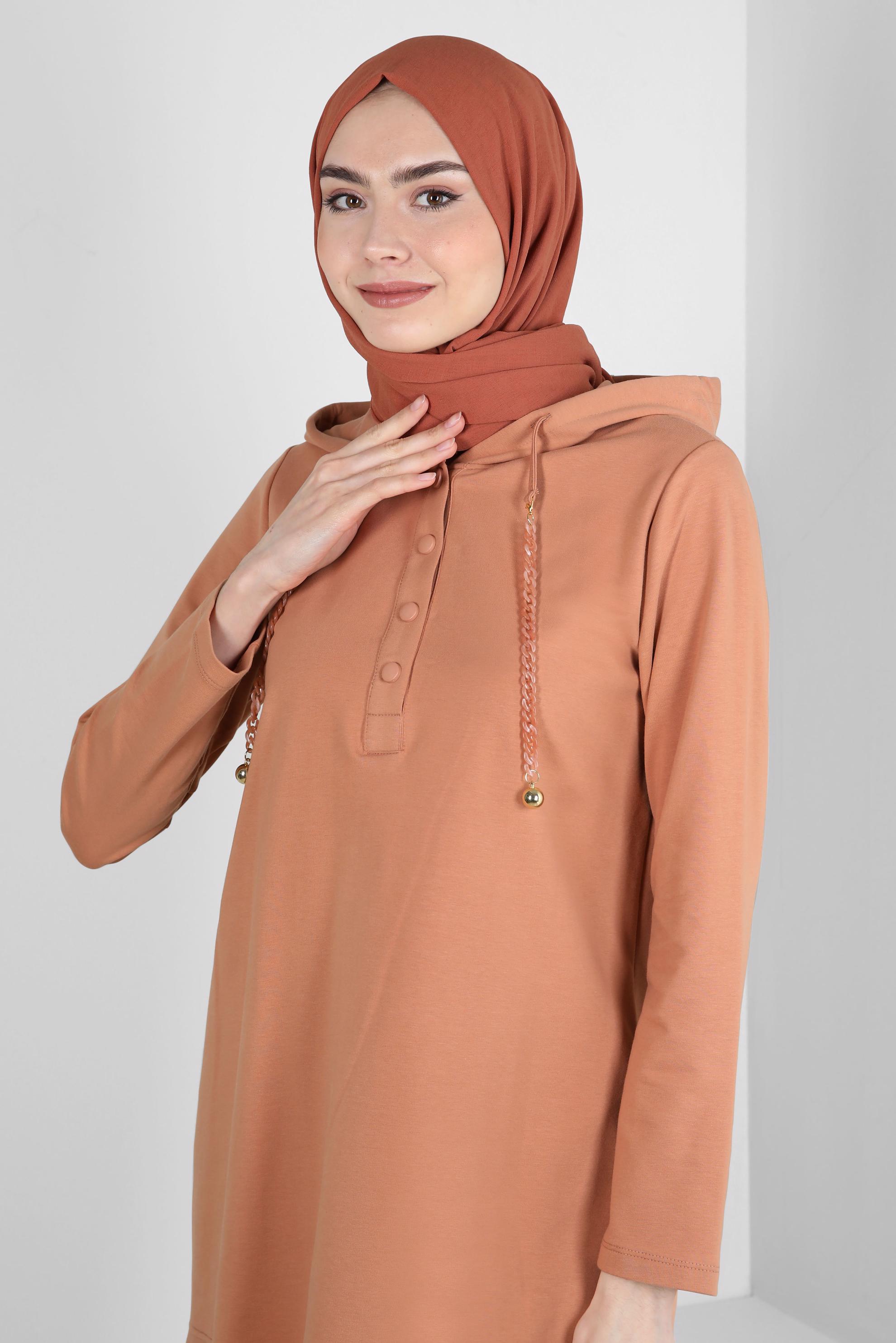 Tesettür giyim TURUNCU ALVİNA KETEN AYROBİN ŞAL 8112 