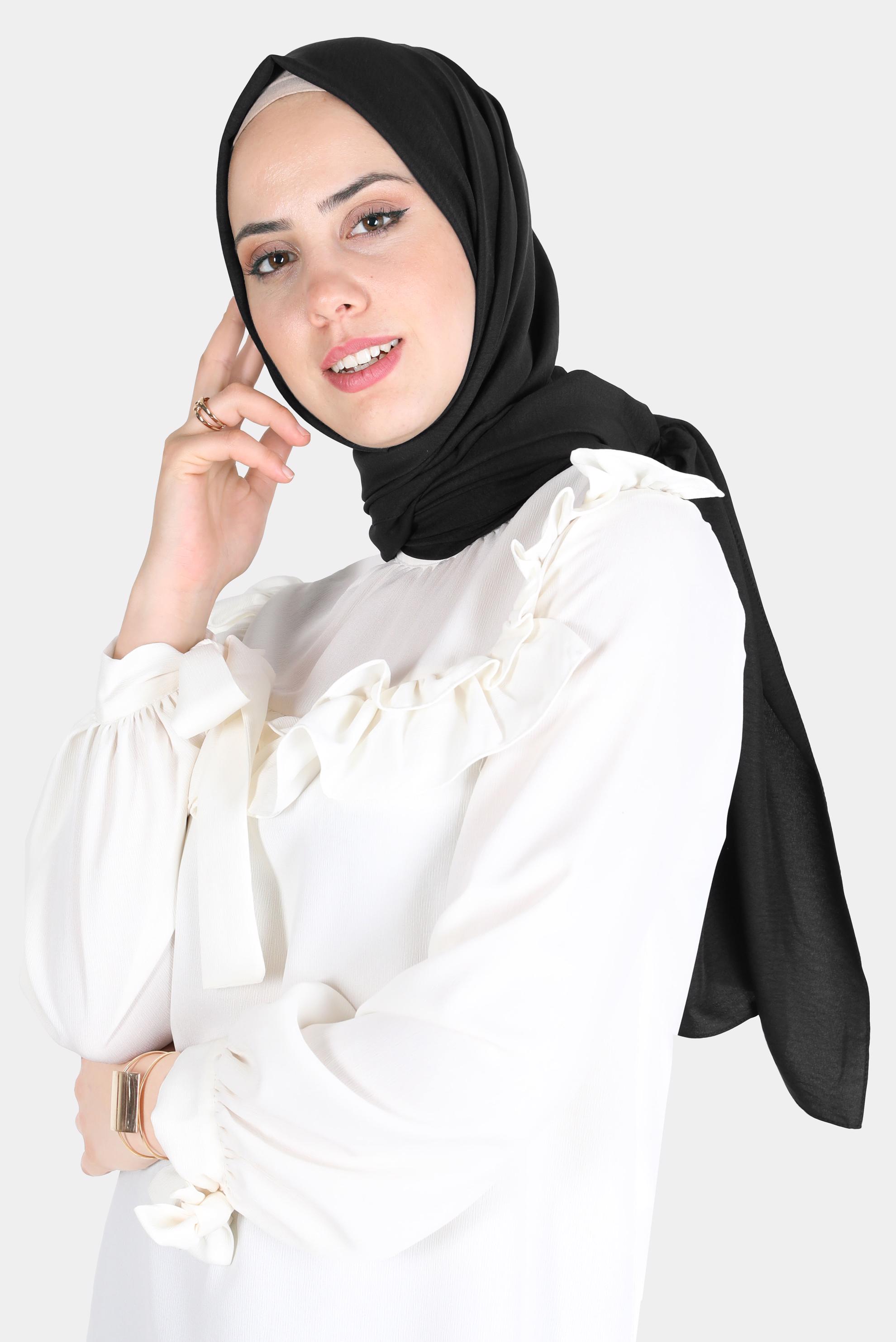 Tesettür giyim SİYAH ALVİNA PAMUK AYROBİN ŞAL 8115