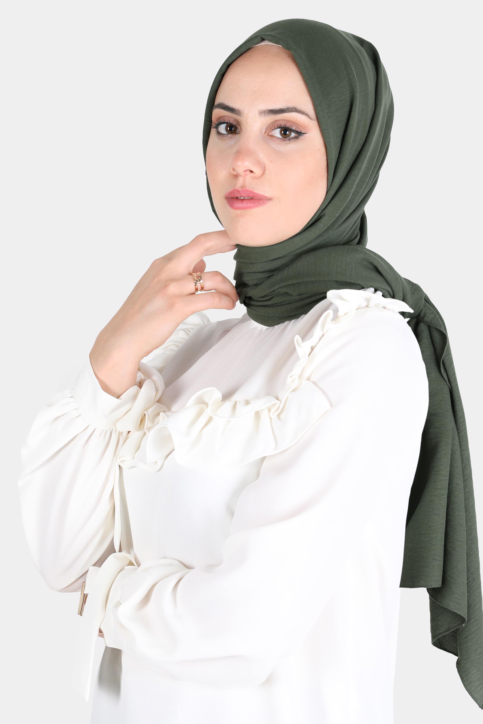 Tesettür giyim HAKİ ALVİNA PAMUK AYROBİN ŞAL 8115