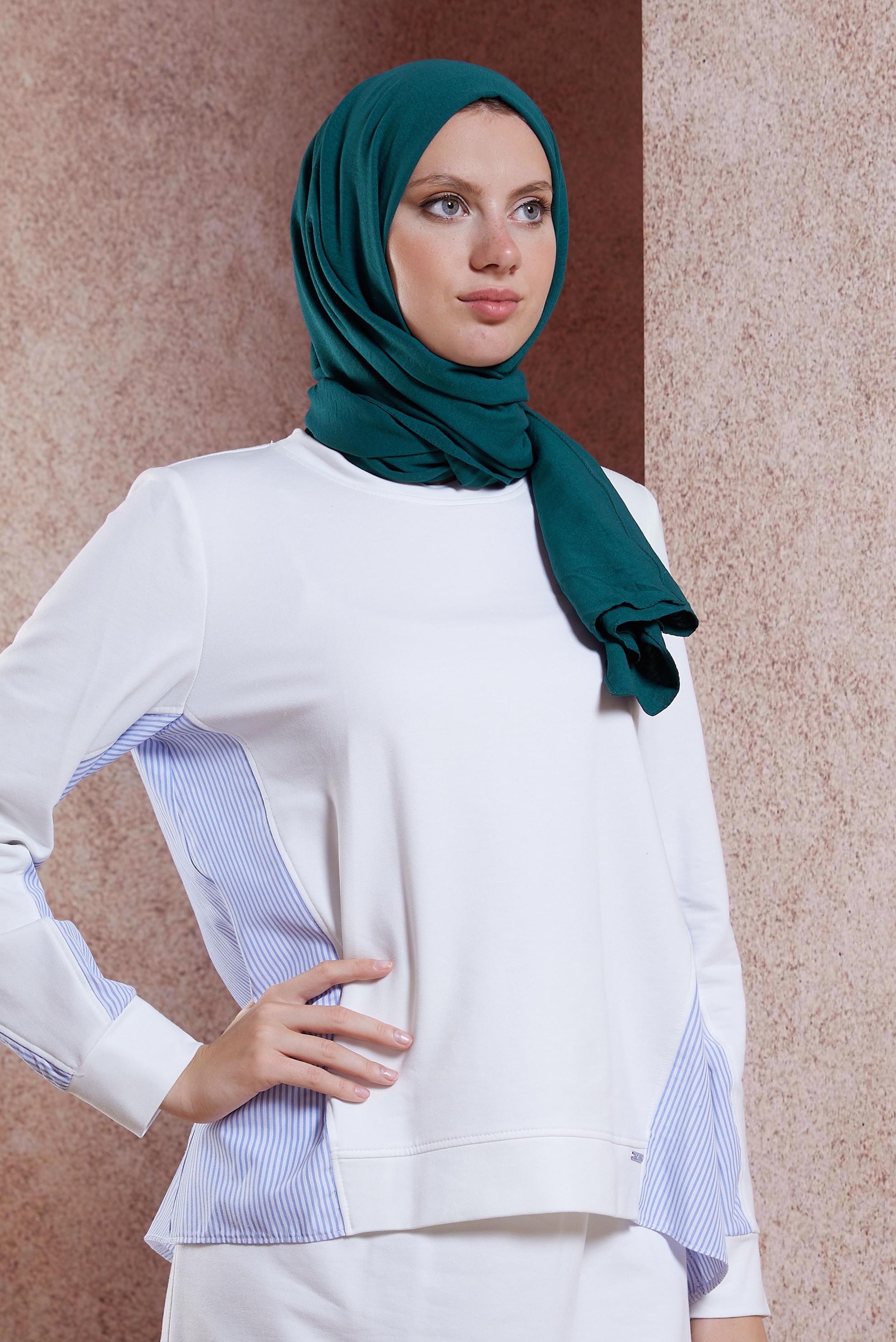 Tesettür giyim YEŞİL ALVİNA PAMUK AYROBİN ŞAL 8115