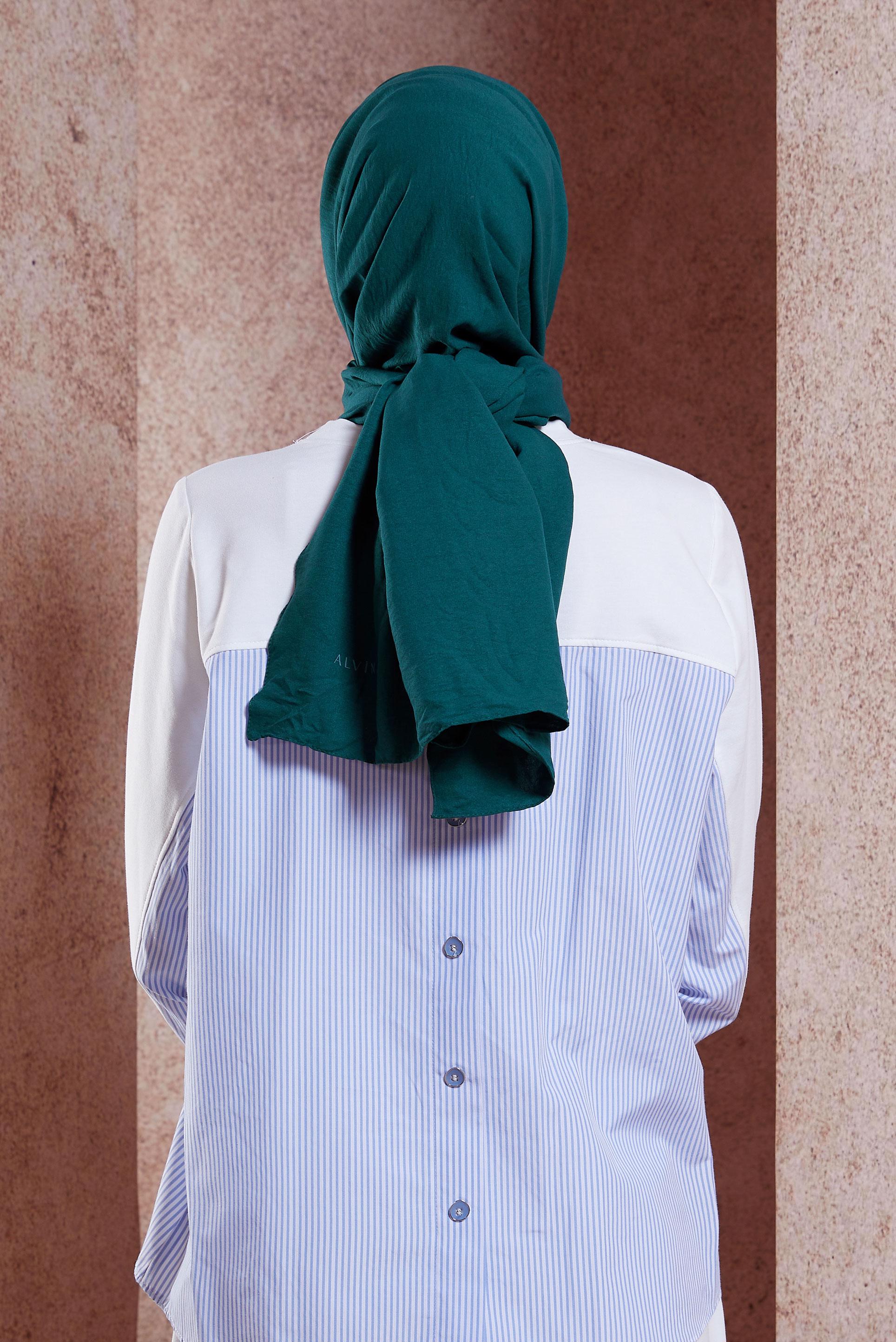 Tesettür giyim YEŞİL ALVİNA PAMUK AYROBİN ŞAL 8115