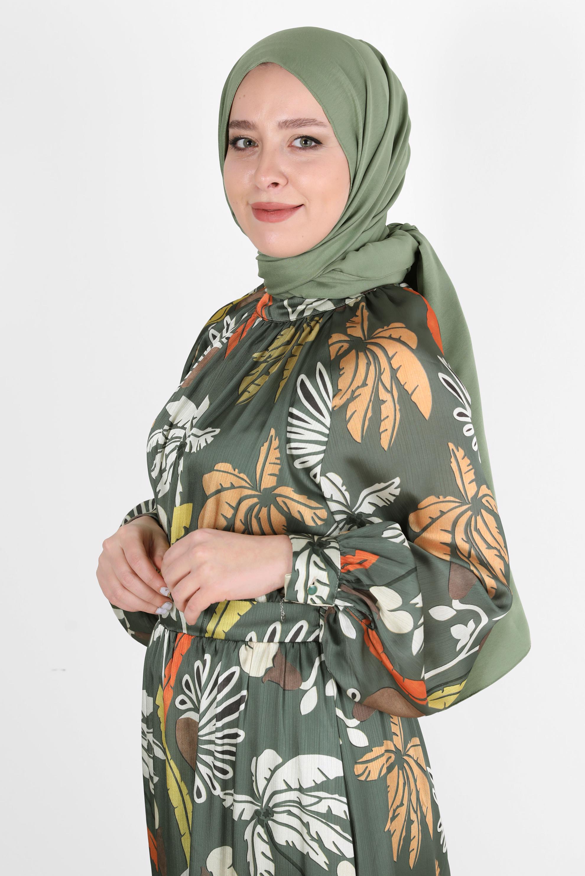 Tesettür giyim YEŞİL ALVİNA PAMUK AYROBİN ŞAL 8115
