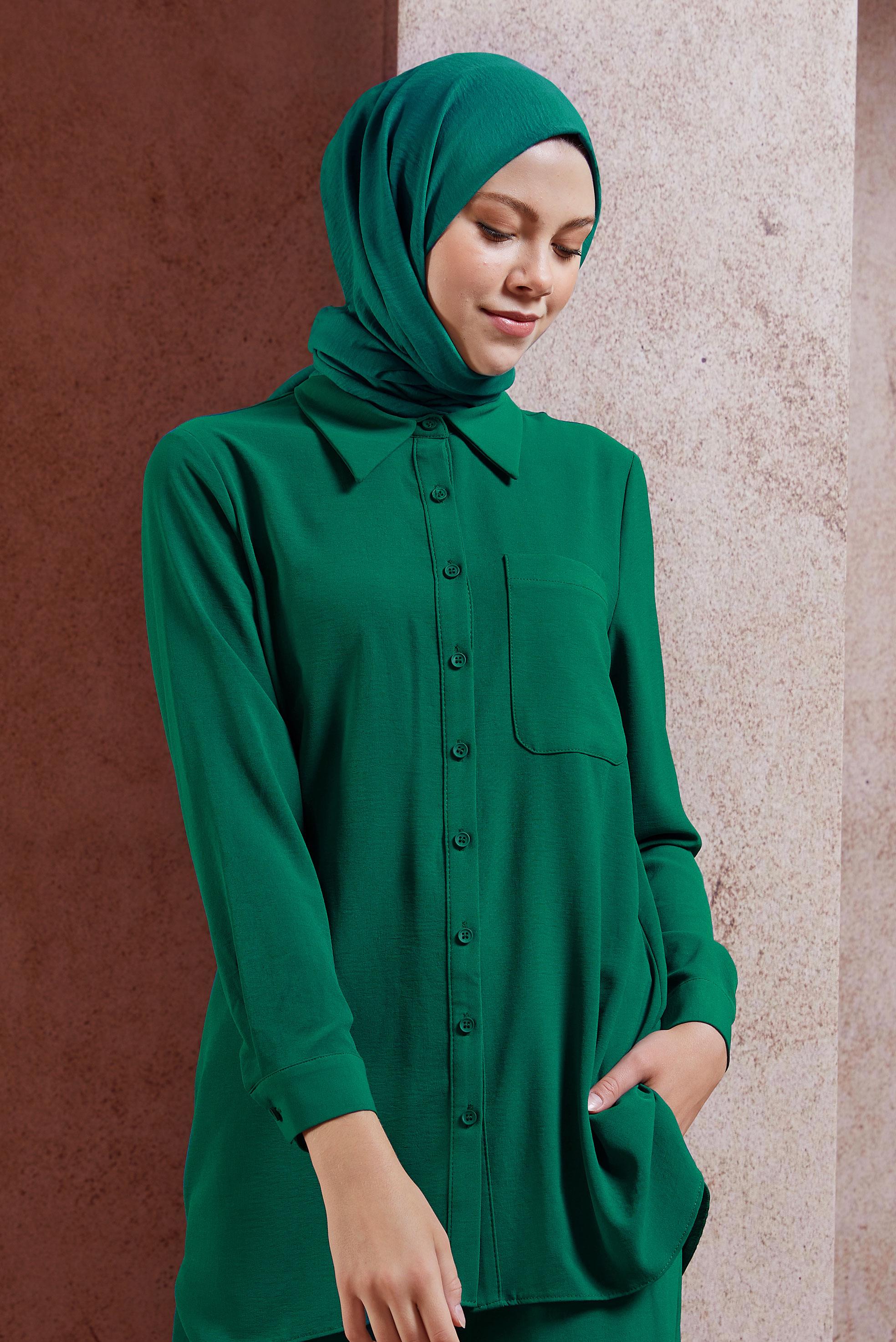 Tesettür giyim YEŞİL ALVİNA PAMUK AYROBİN ŞAL 8115