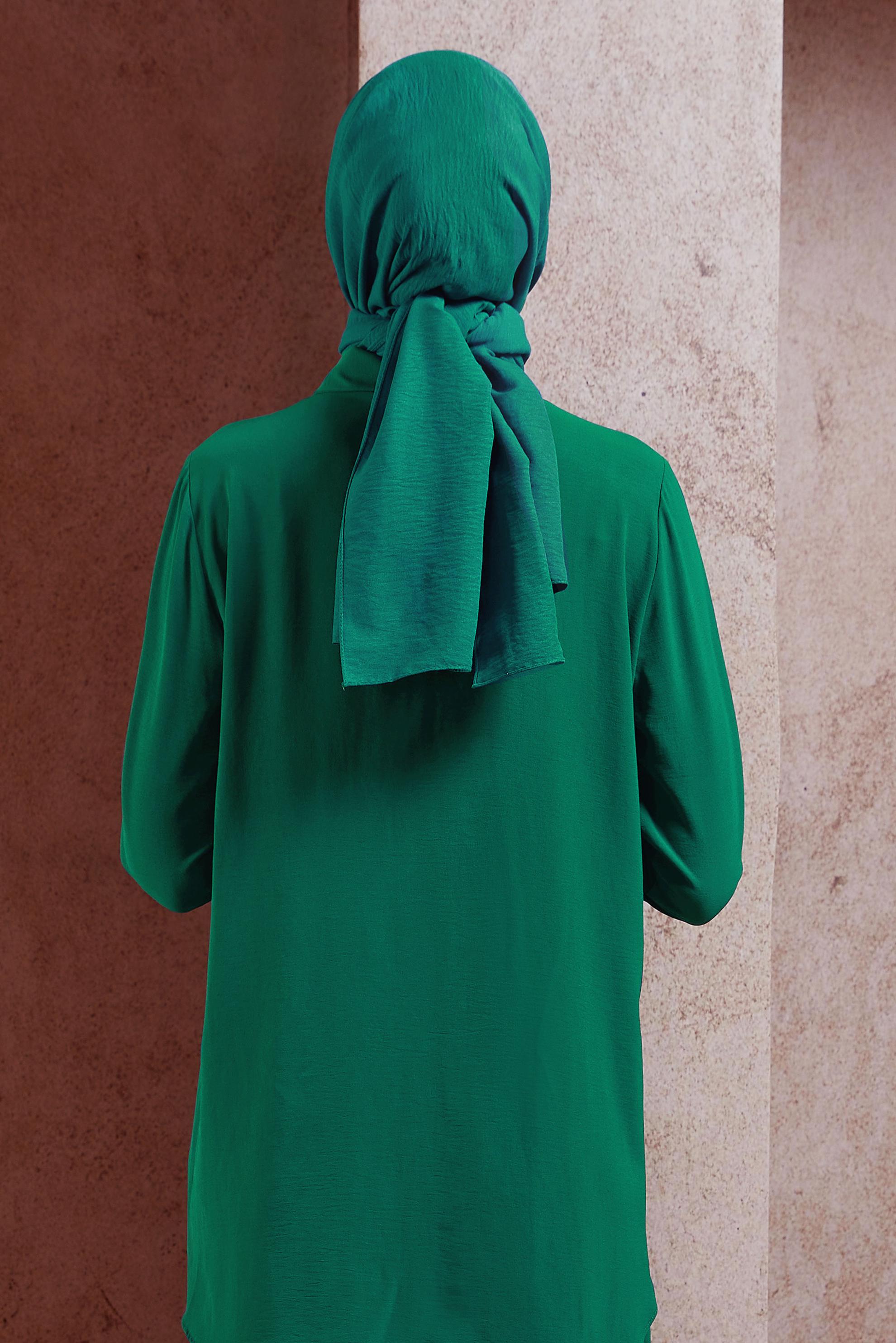 Tesettür giyim YEŞİL ALVİNA PAMUK AYROBİN ŞAL 8115