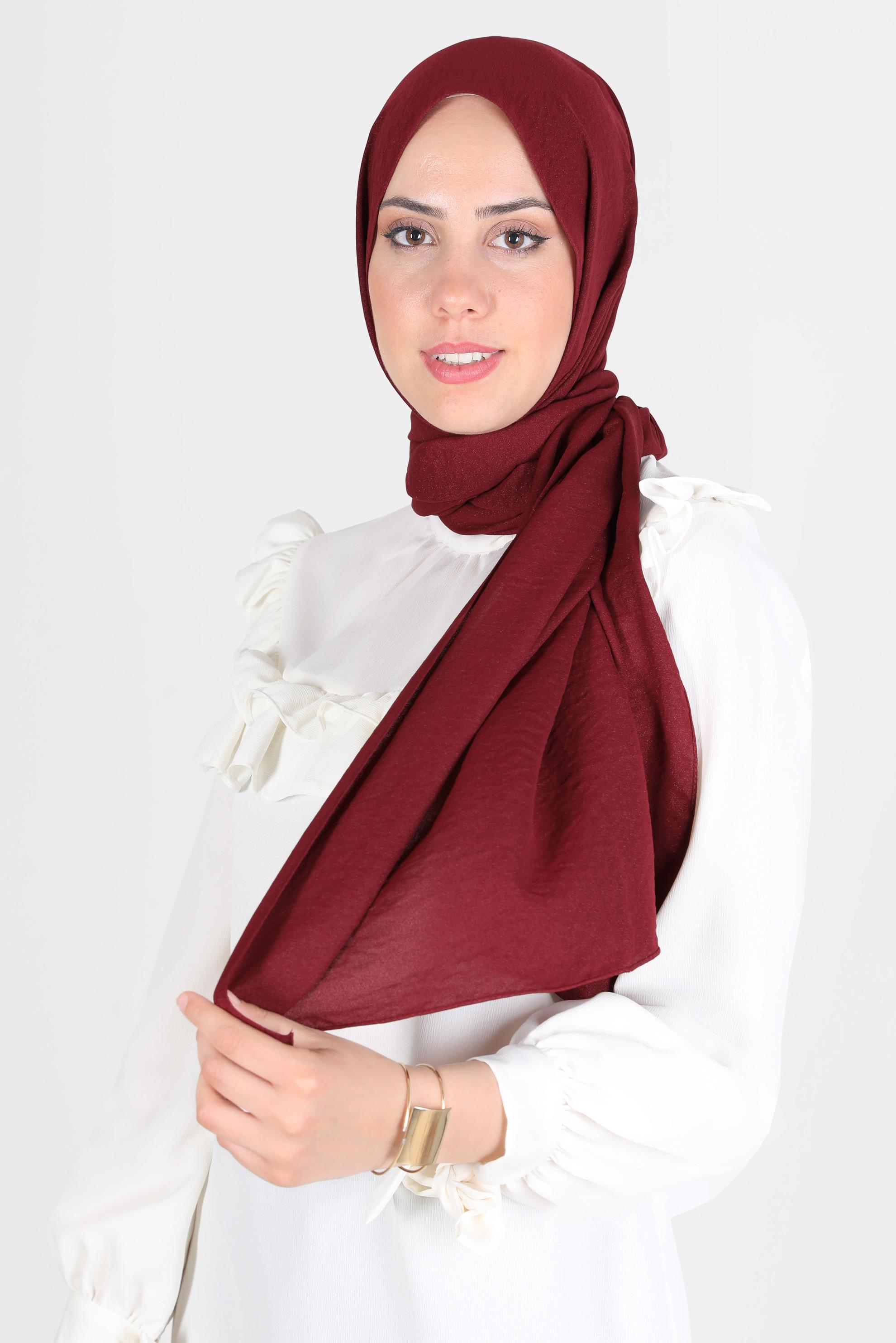 Tesettür giyim BORDO ALVİNA PARLAK CAZ ŞAL 8116