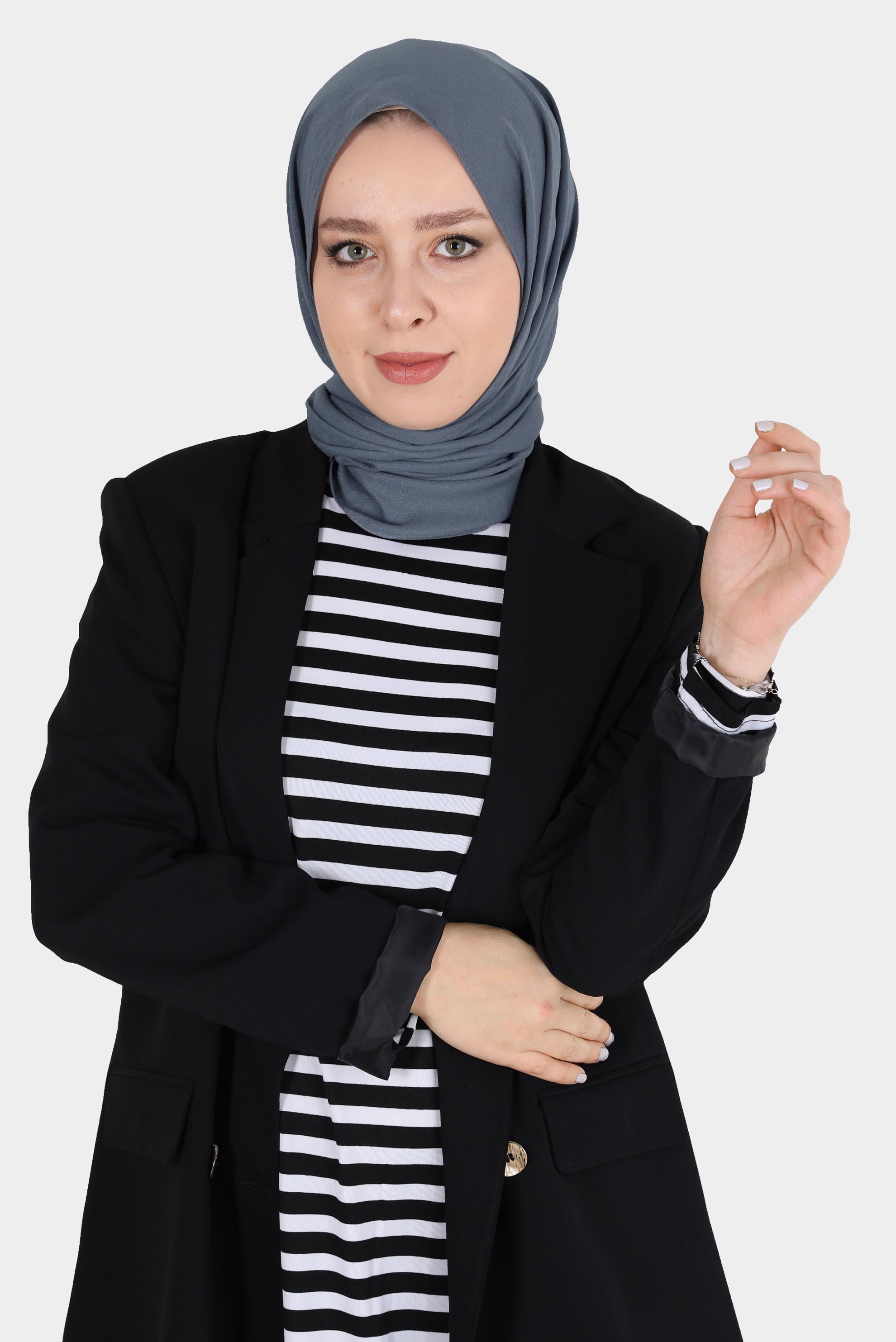 Tesettür giyim GRİ ALVİNA PARLAK CAZ ŞAL 8116