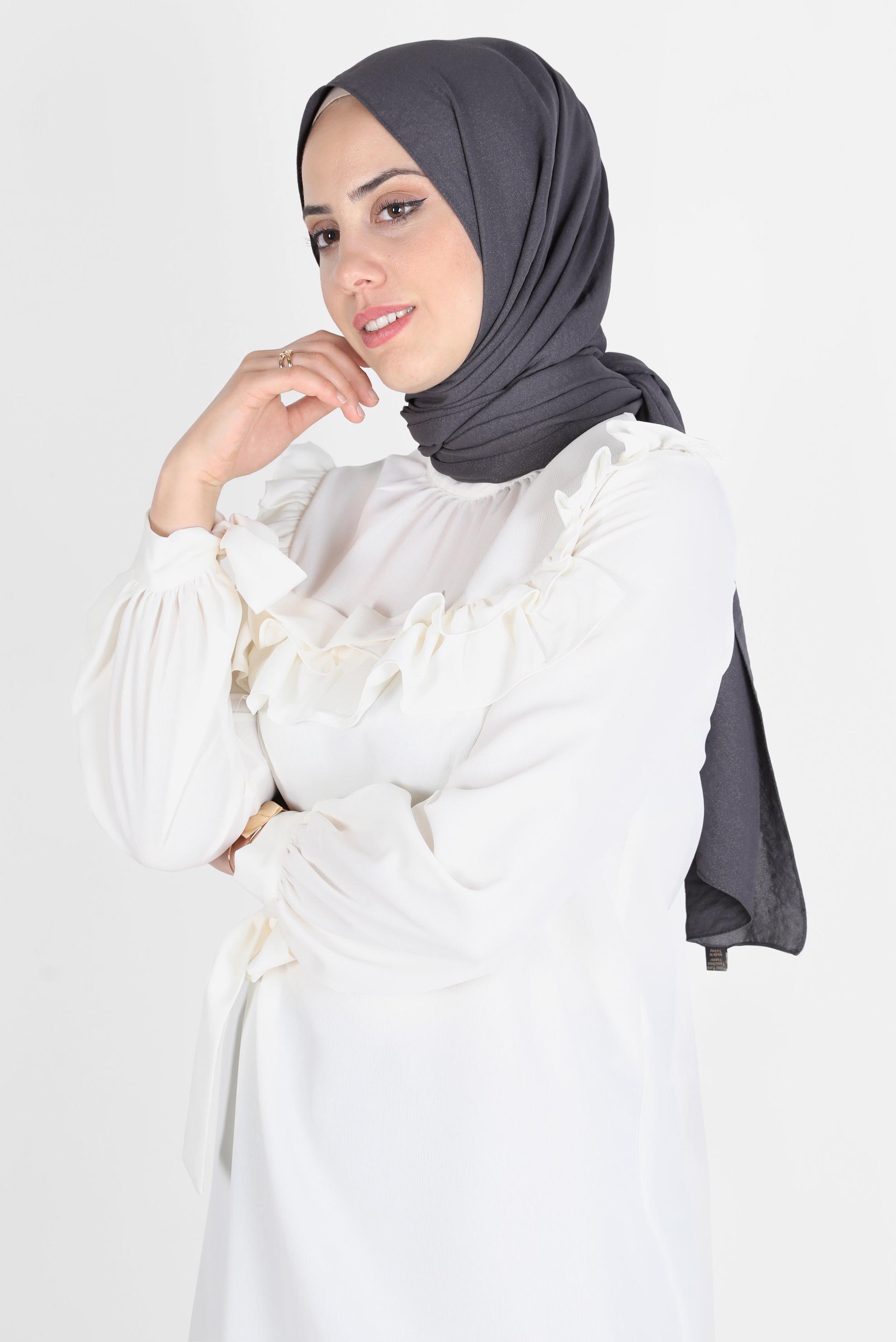 Tesettür giyim GRİ ALVİNA PARLAK CAZ ŞAL 8116