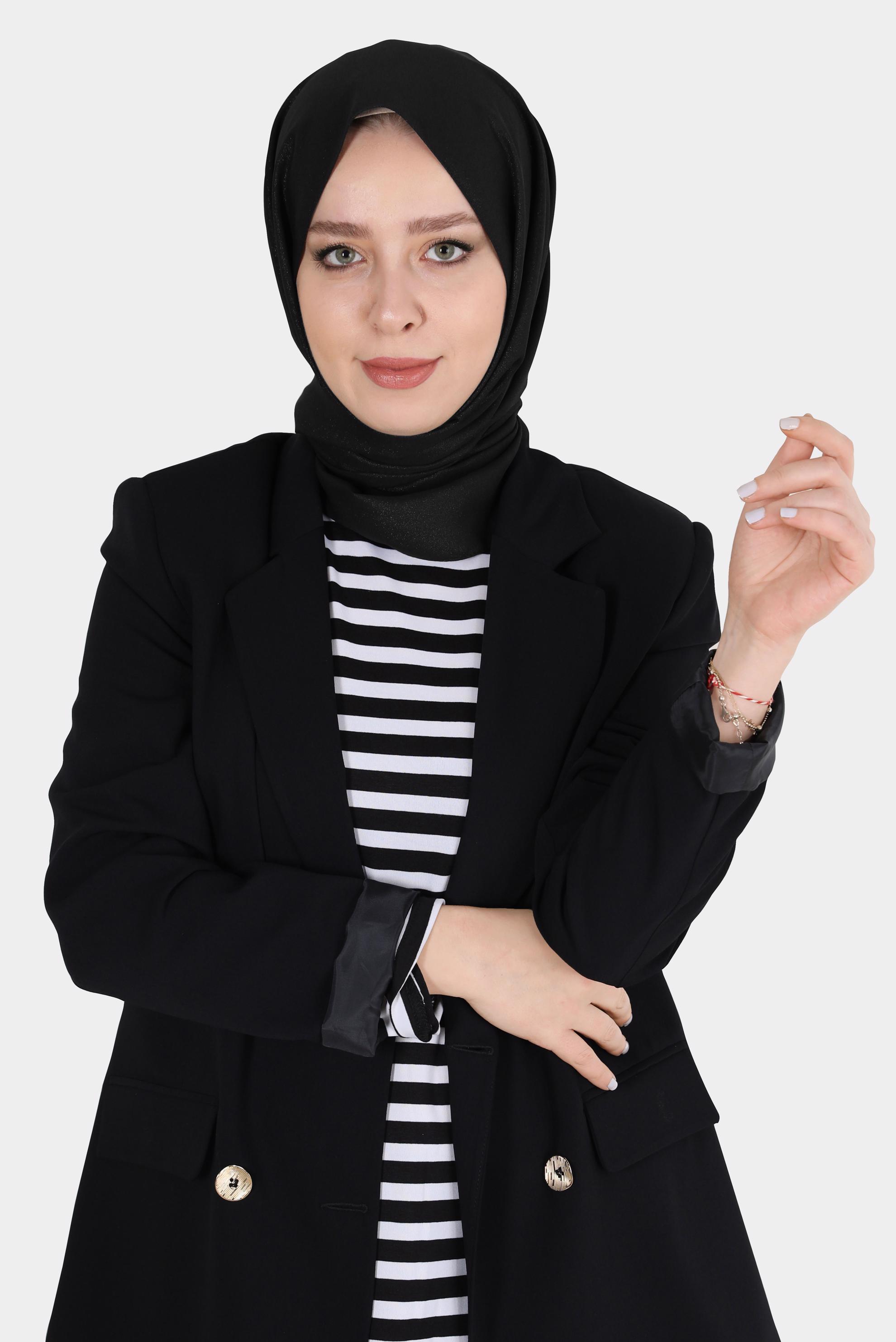 Tesettür giyim SİYAH ALVİNA SİMLİ KREP ŞAL 8117