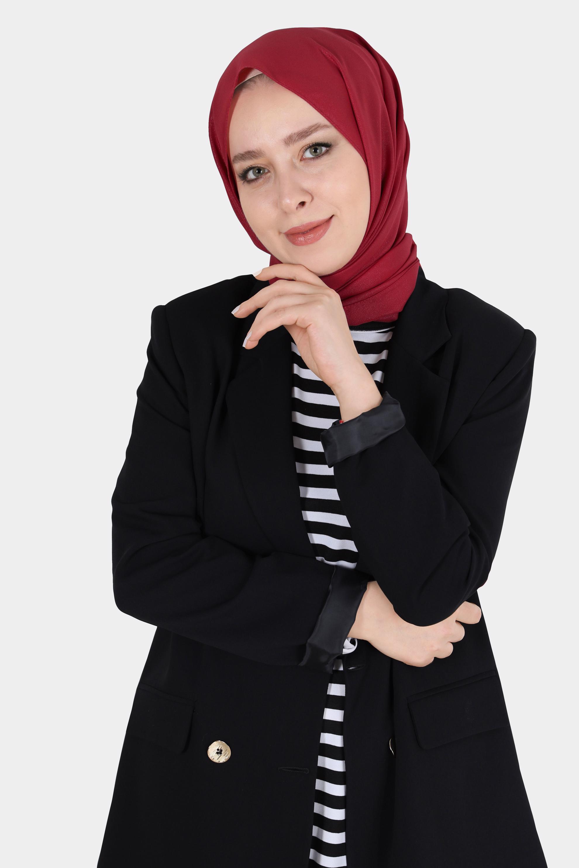 Tesettür giyim KIRMIZI ALVİNA SİMLİ KREP ŞAL 8117