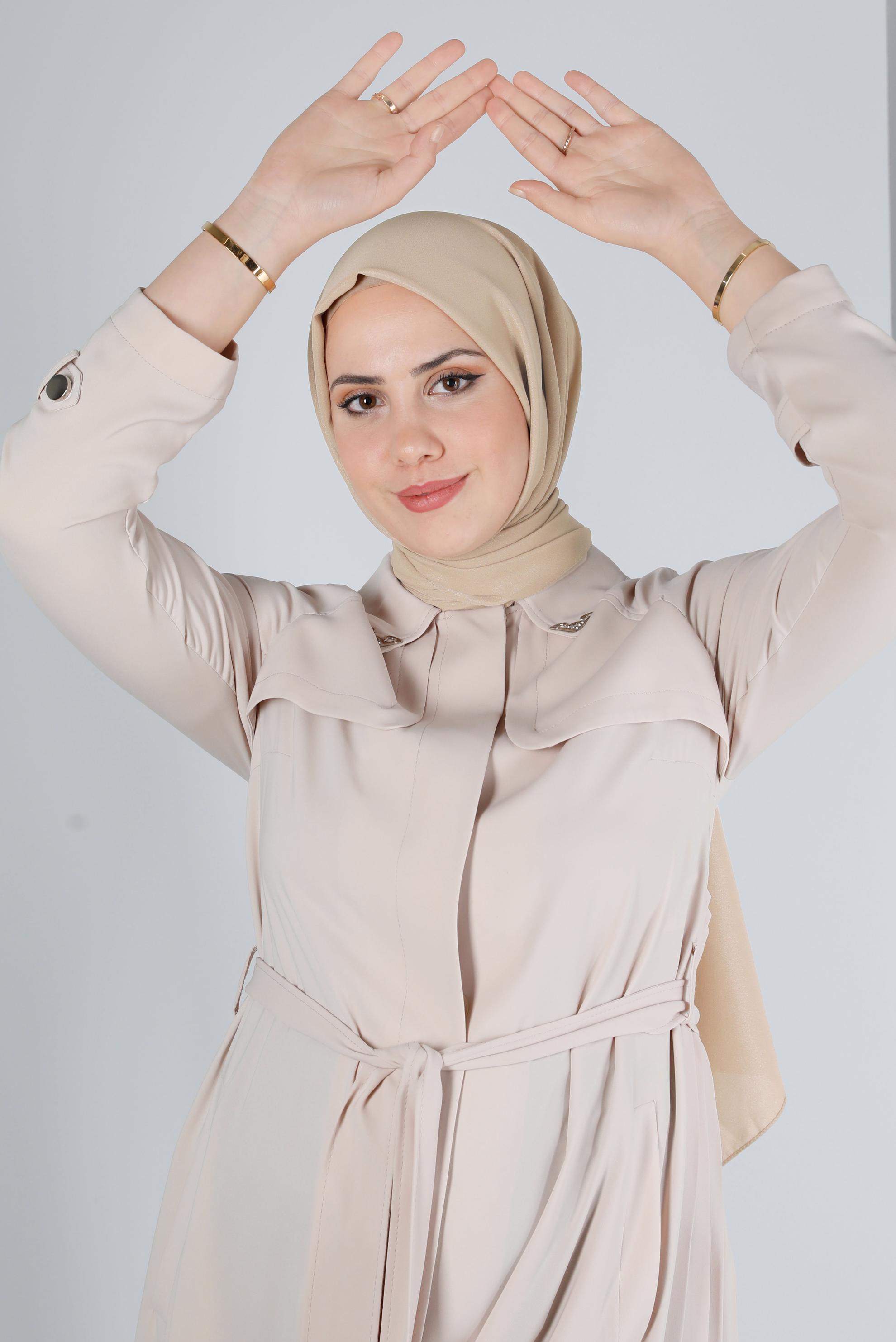 Tesettür giyim BEJ ALVİNA SİMLİ KREP ŞAL 8117