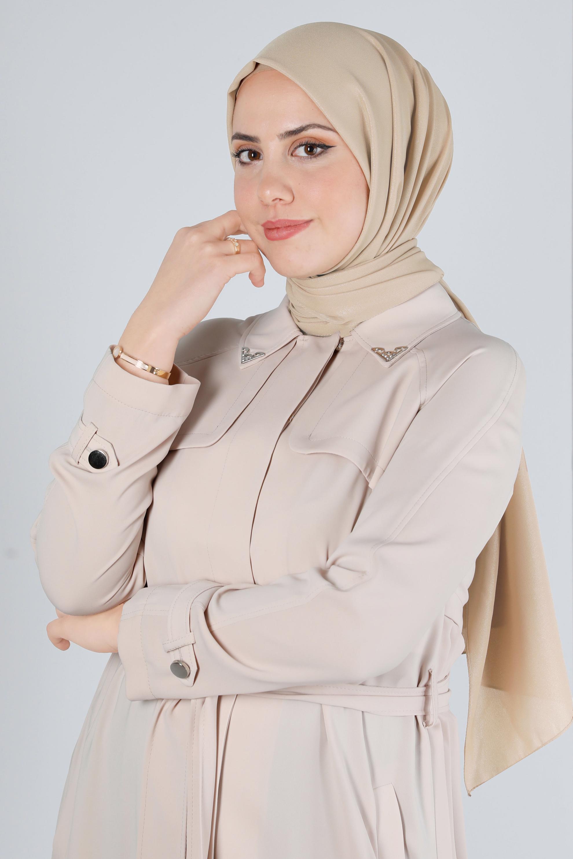 Tesettür giyim BEJ ALVİNA SİMLİ KREP ŞAL 8117